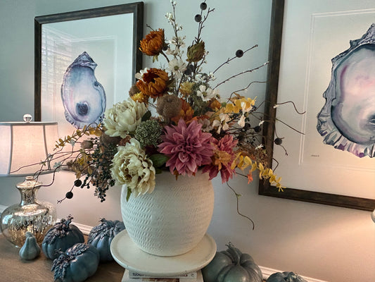 Arrangement for Sale - Fall Large Neutral Tones Full Floral Buffet or Entry Way (White Vase)