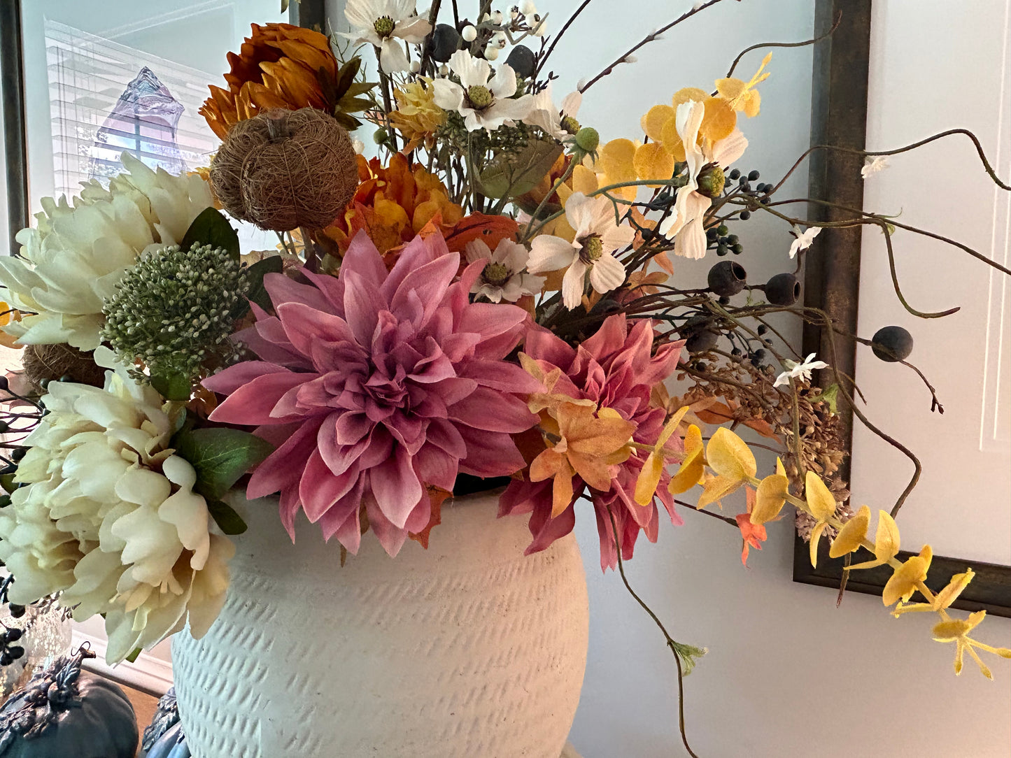 Arrangement for Sale - Fall Large Neutral Tones Full Floral Buffet or Entry Way (White Vase)
