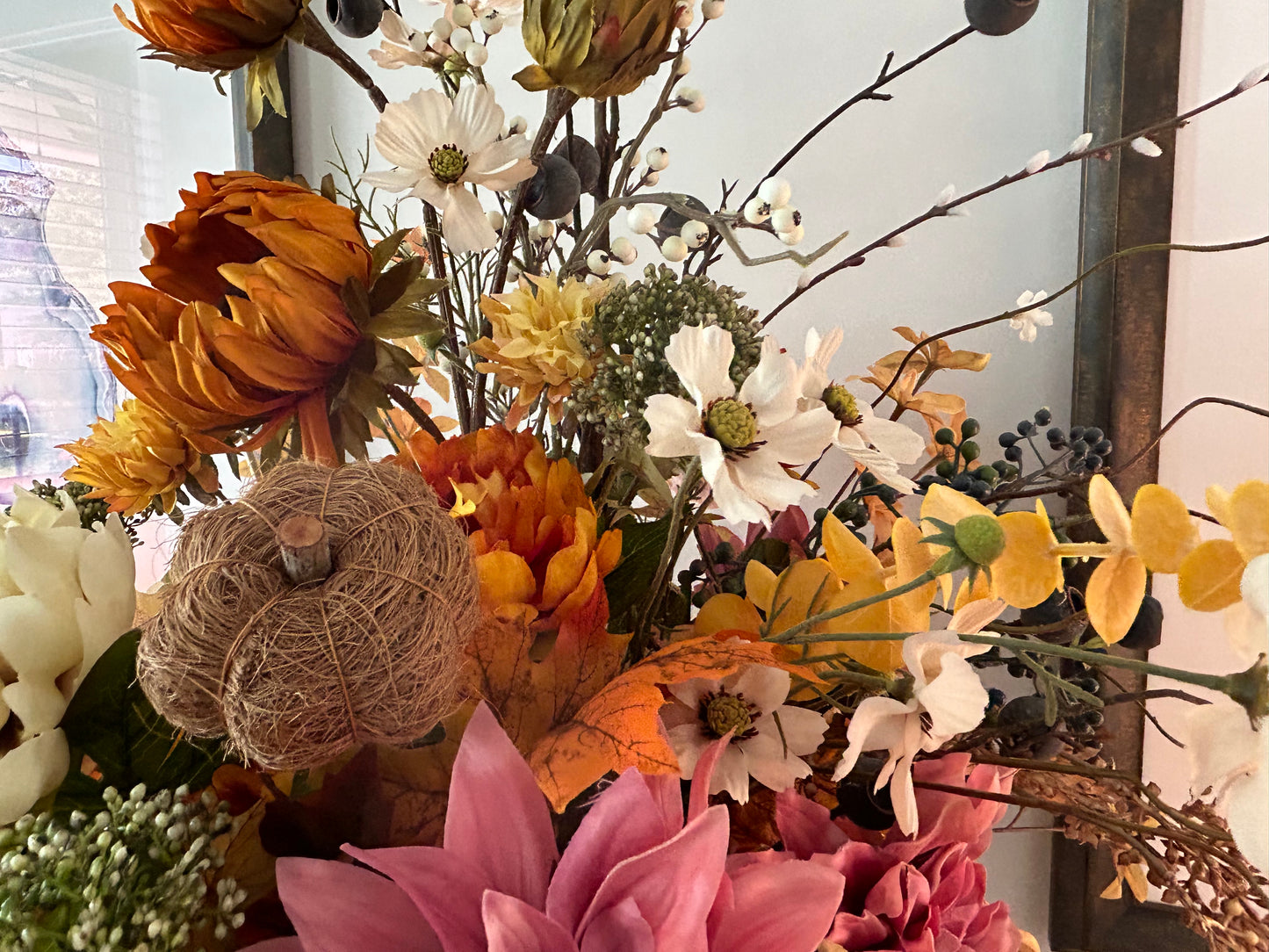 Arrangement for Sale - Fall Large Neutral Tones Full Floral Buffet or Entry Way (White Vase)