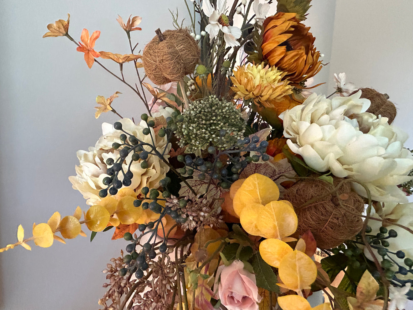 Arrangement for Sale - Fall Large Neutral Tones Full Floral Buffet or Entry Way (White Vase)