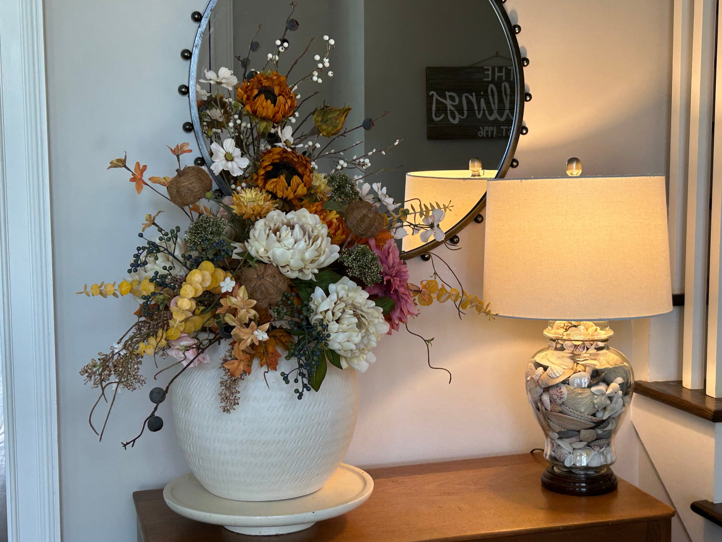 Arrangement for Sale - Fall Large Neutral Tones Full Floral Buffet or Entry Way (White Vase)