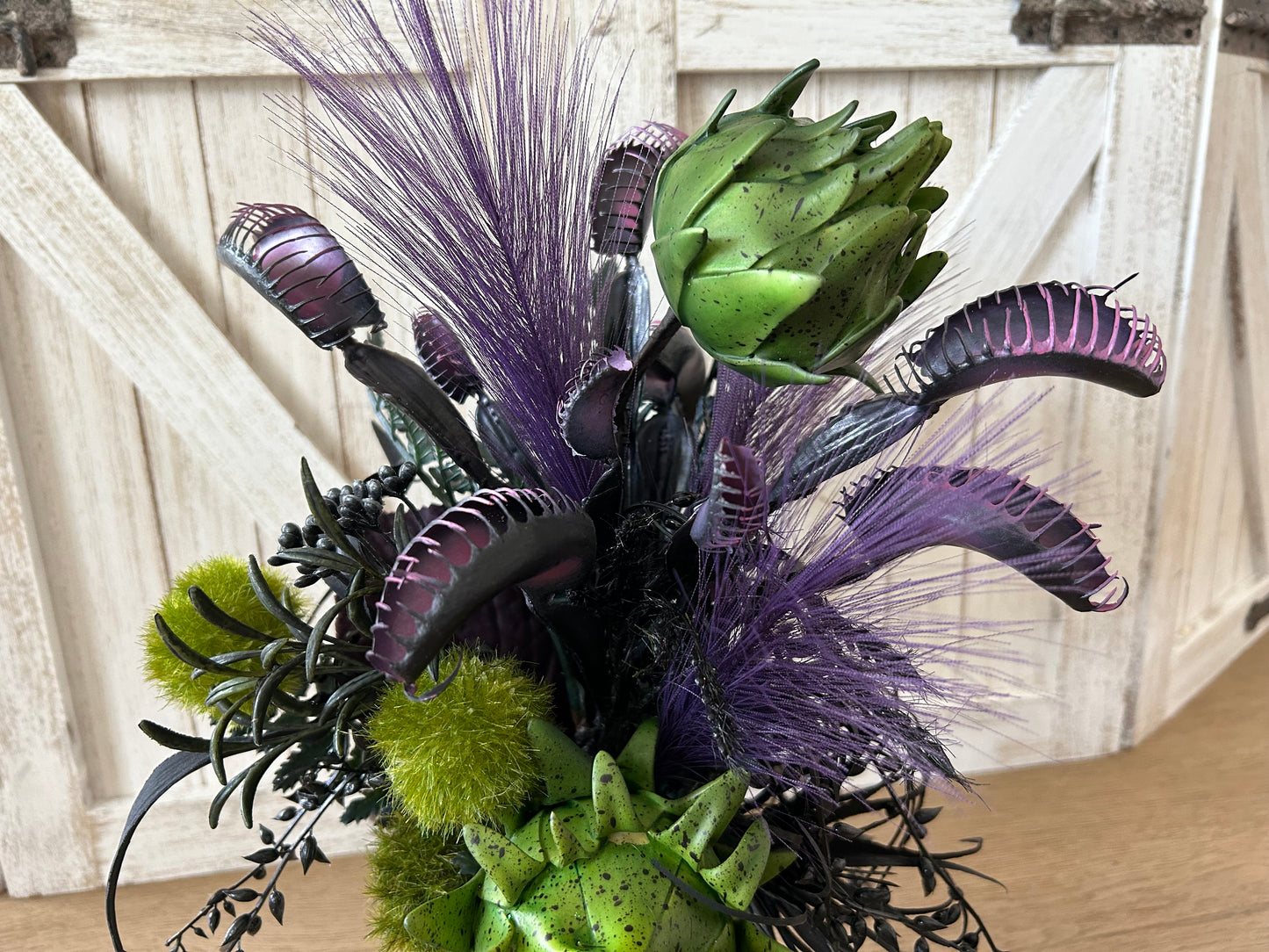 Arrangement for Sale - Halloween Arrangement with Skull Hand and Creepy Florals