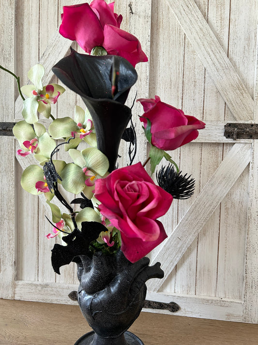Arrangement for Sale - Halloween Creepy Elegance Arrangement with Heart Vessel Vase