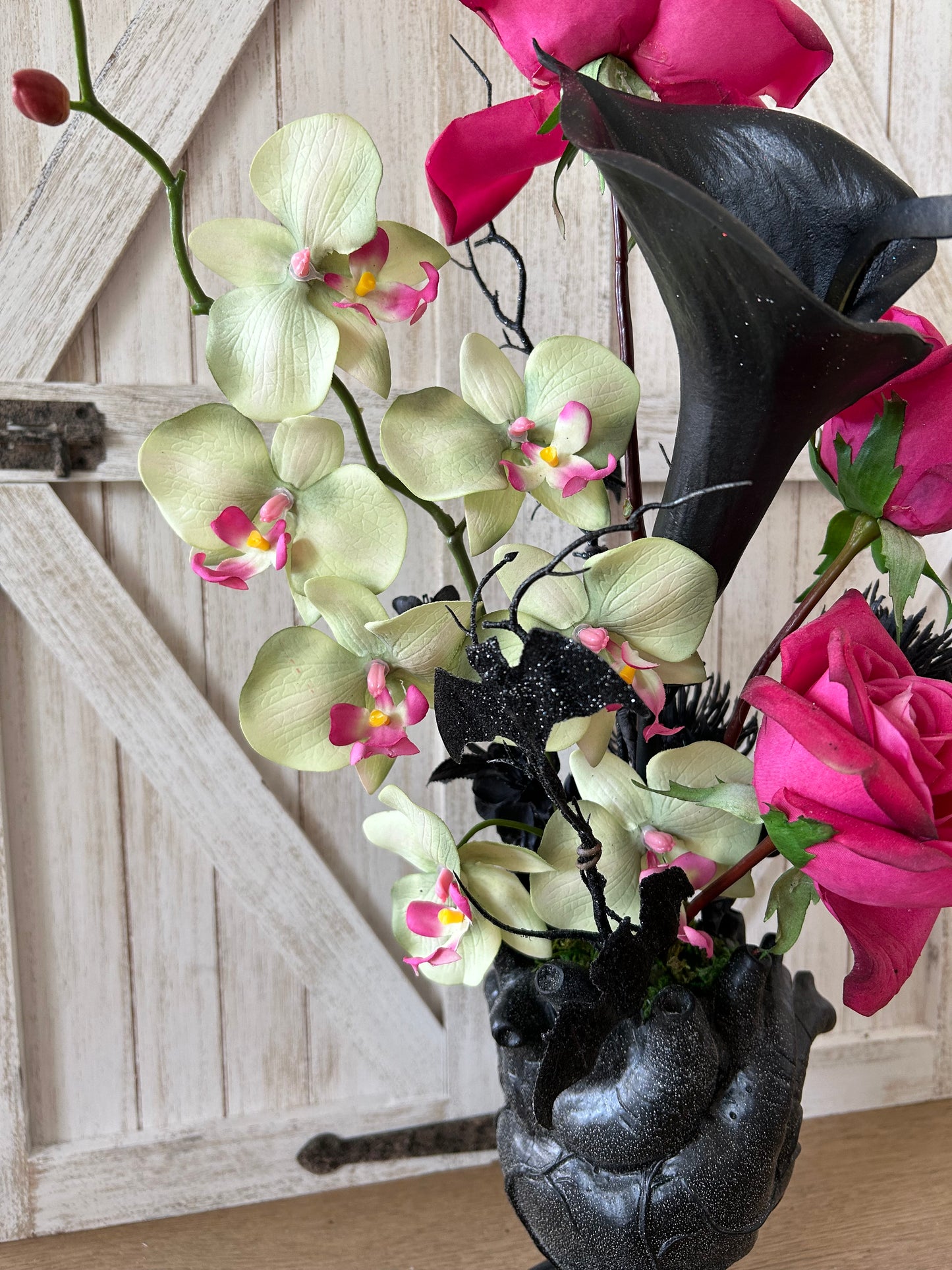 Arrangement for Sale - Halloween Creepy Elegance Arrangement with Heart Vessel Vase