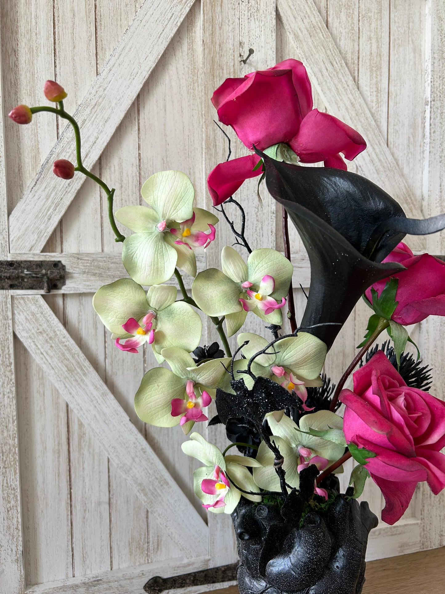 Arrangement for Sale - Halloween Creepy Elegance Arrangement with Heart Vessel Vase