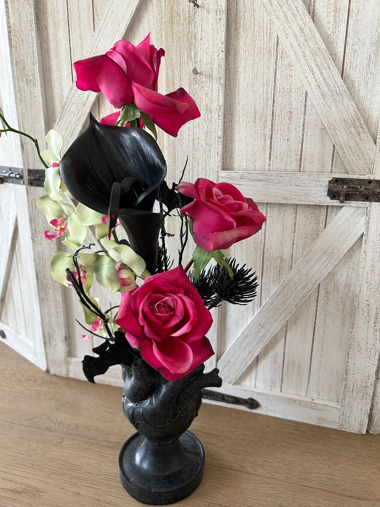 Arrangement for Sale - Halloween Creepy Elegance Arrangement with Heart Vessel Vase