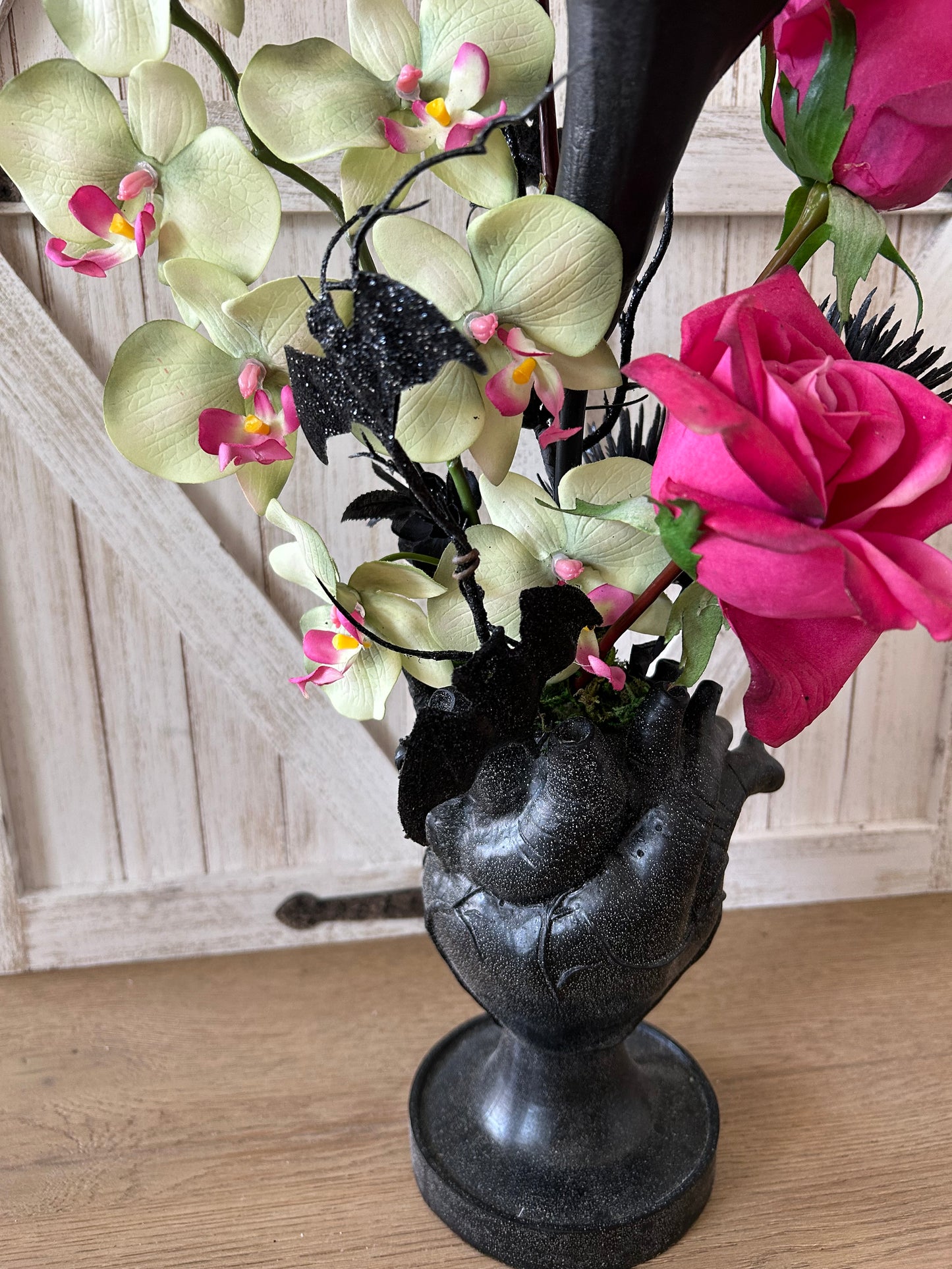 Arrangement for Sale - Halloween Creepy Elegance Arrangement with Heart Vessel Vase