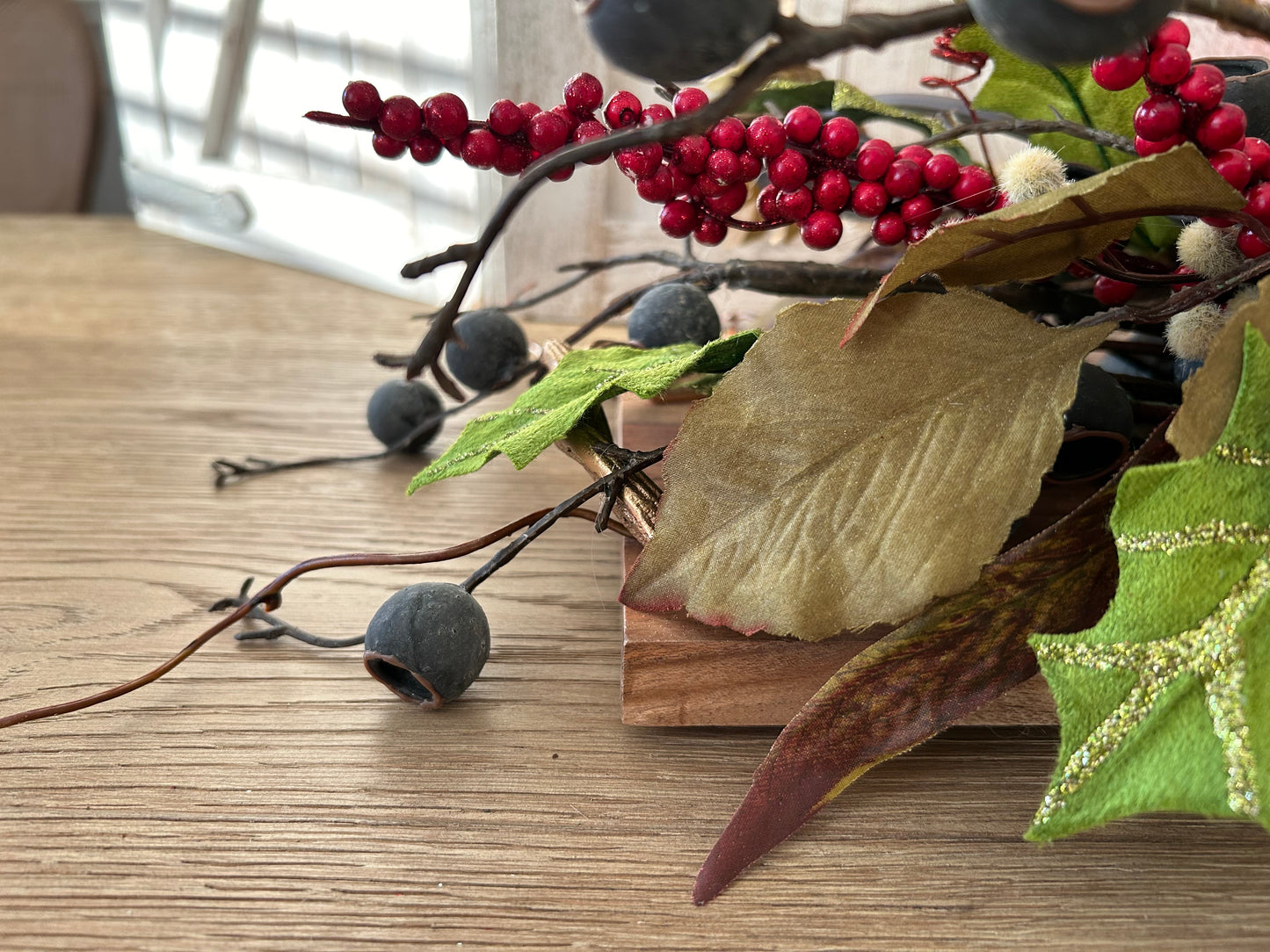Arrangement for Sale - Christmas Poinsettias and Greenery with Handled Tray and Candleholder