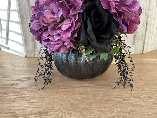 Arrangement for Sale - Halloween Arrangement with Witch Feet in a Black Pumpkin
