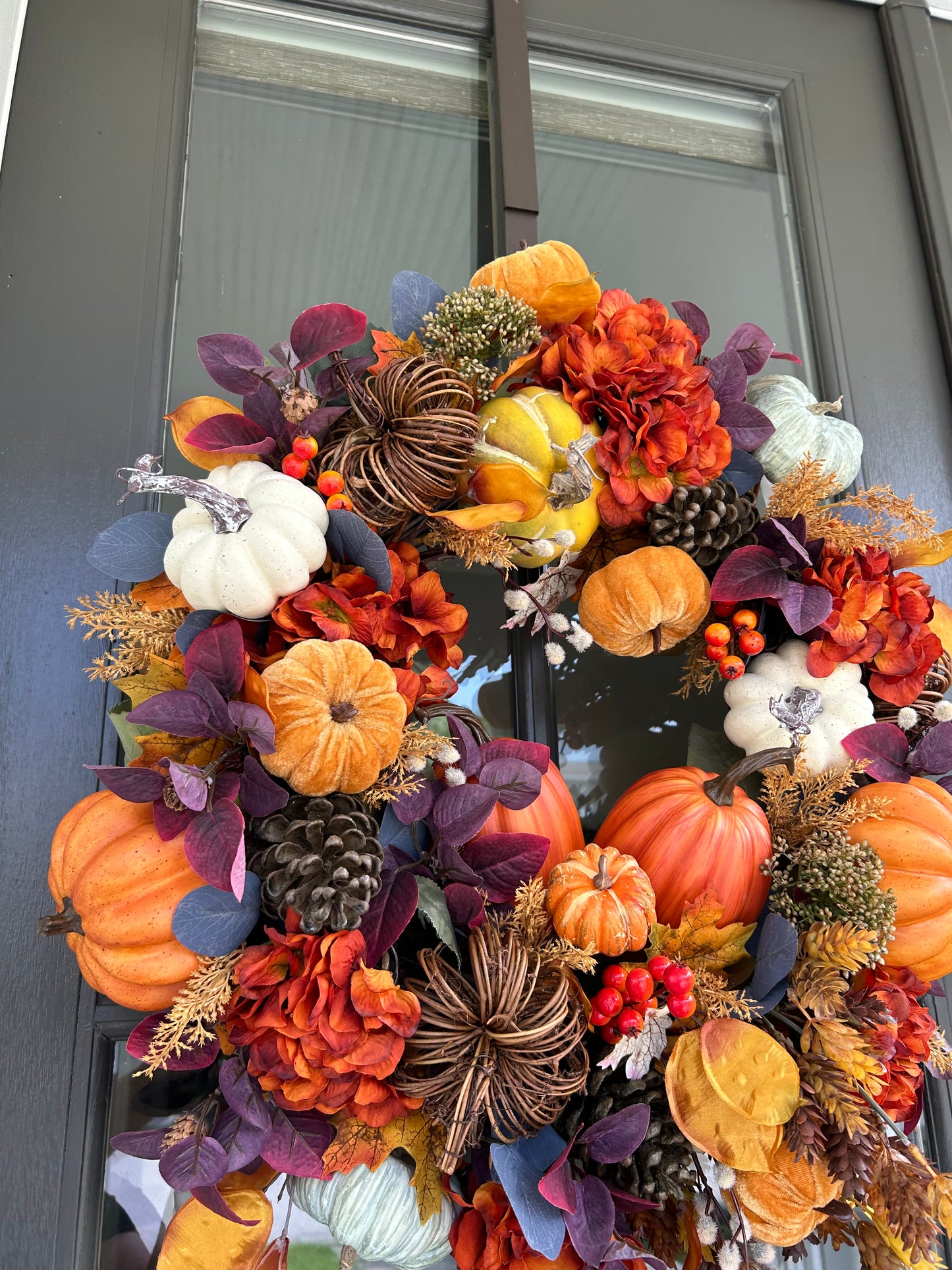 Wreath for Sale - Fall Full Floral Wreath with Multi Colored Pumpkins