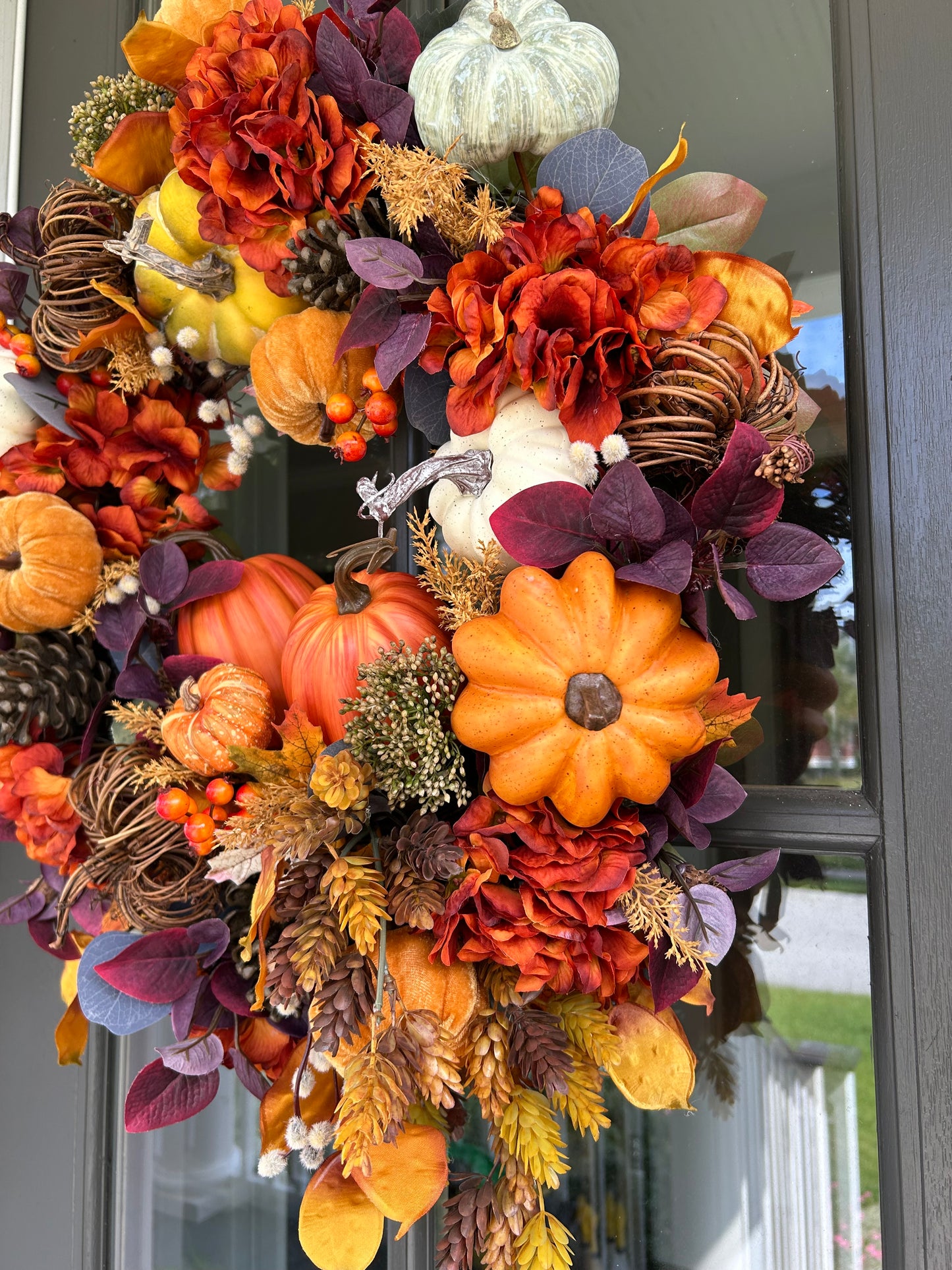Wreath for Sale - Fall Full Floral Wreath with Multi Colored Pumpkins