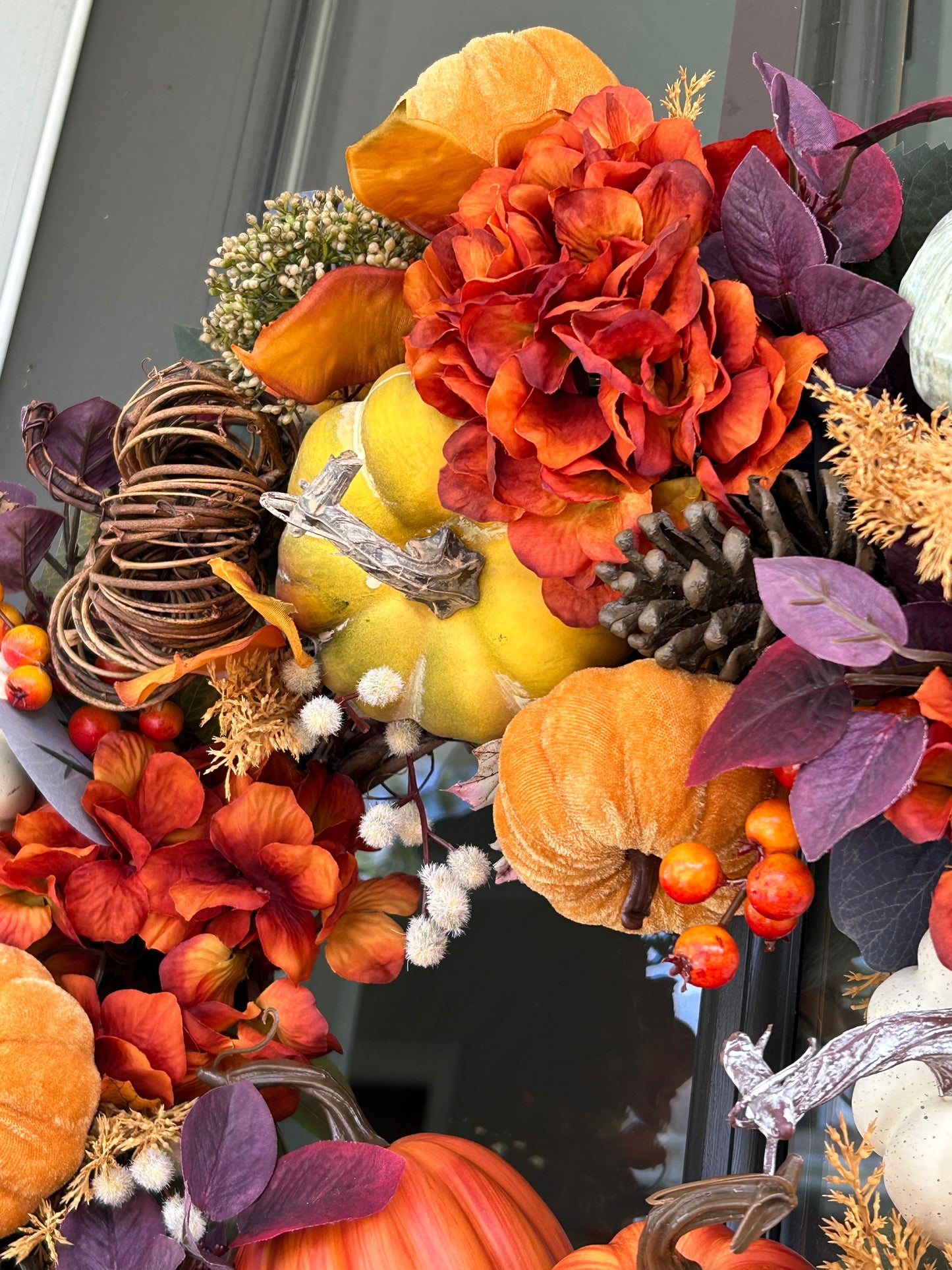 Wreath for Sale - Fall Full Floral Wreath with Multi Colored Pumpkins