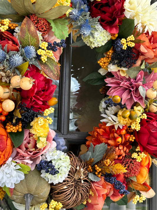 Wreath for Sale - Fall 18" Grapevine Floral All Fall Colors Wreath