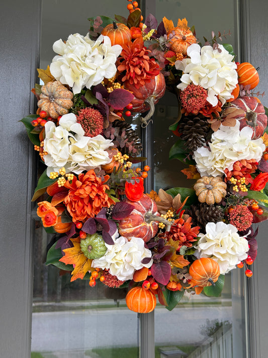 Wreath for Sale - Fall Full Floral Wreath with Pumpkins