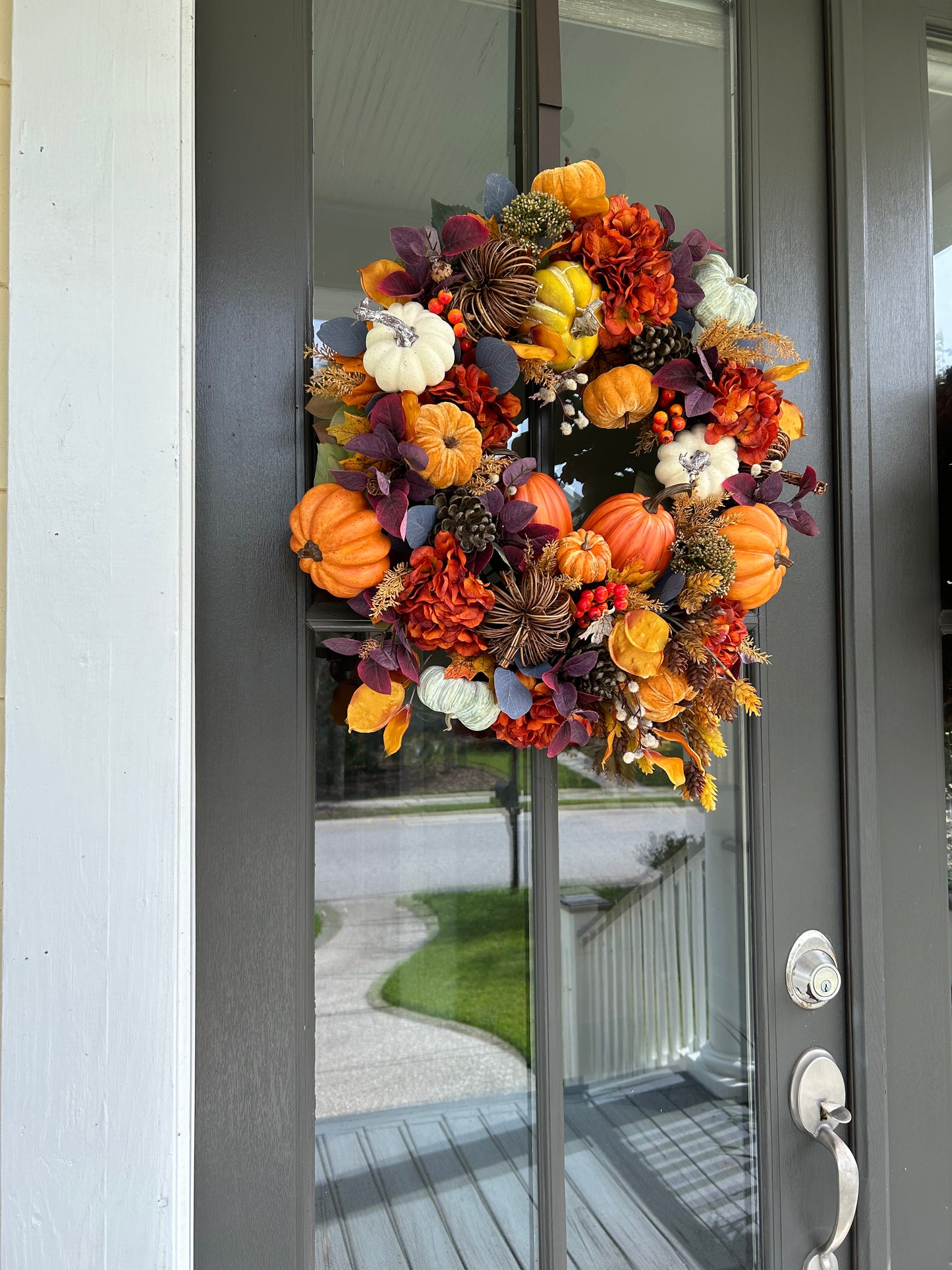 Wreath for Sale - Fall Full Floral Wreath with Multi Colored Pumpkins
