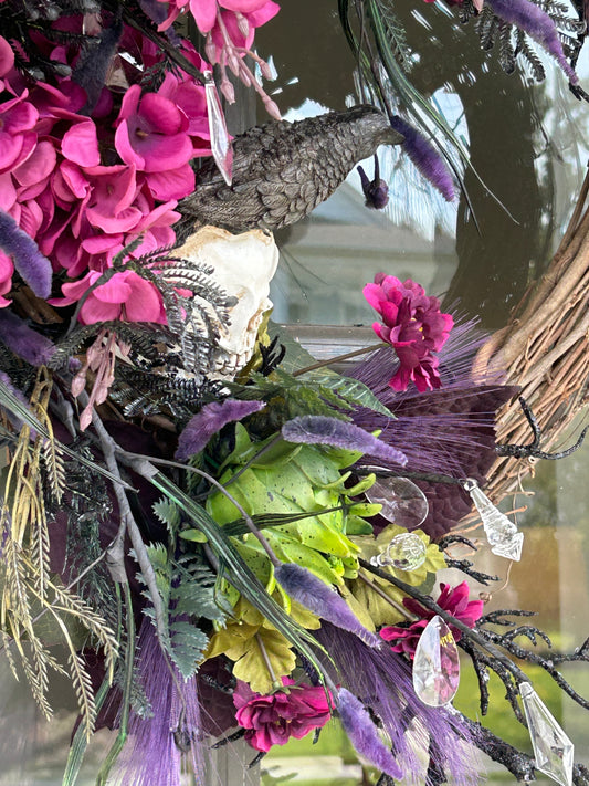 Wreath for Sale - Halloween Wreath with Wisteria, Skull, Crow and Creepy Plants