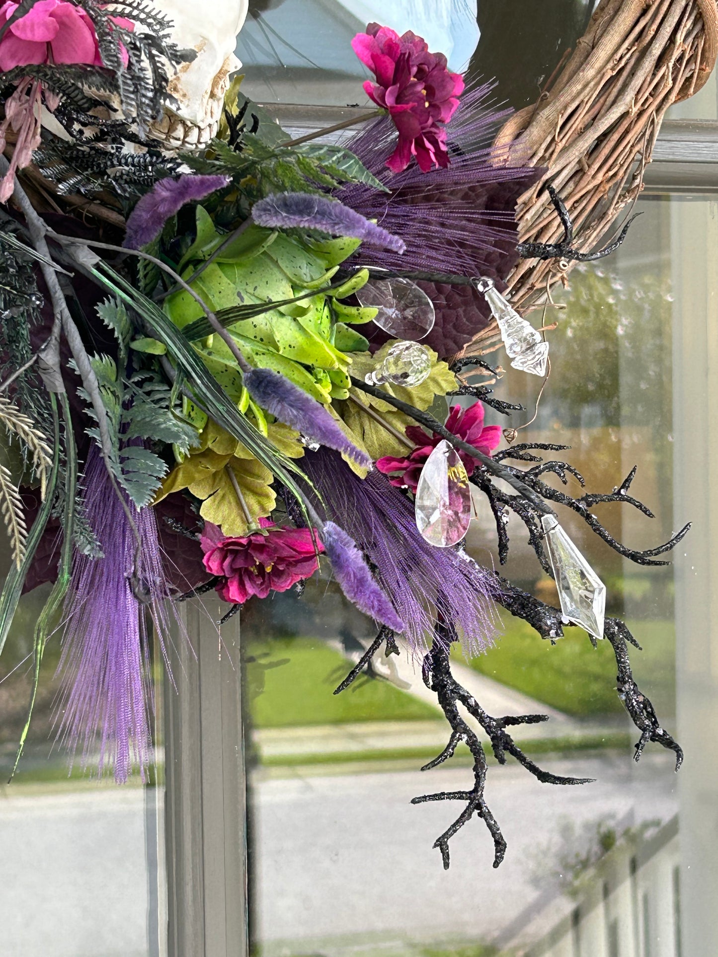 Wreath for Sale - Halloween Wreath with Wisteria, Skull, Crow and Creepy Plants