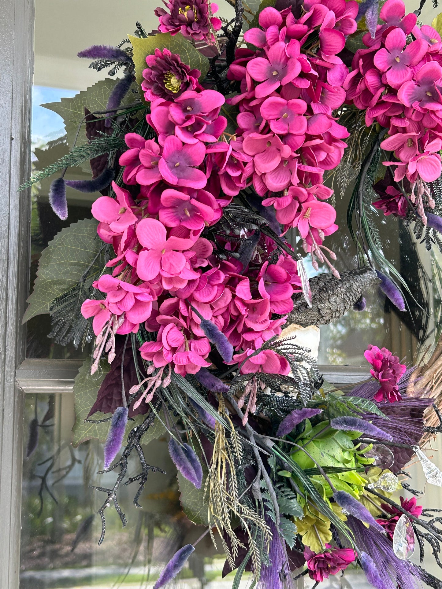Wreath for Sale - Halloween Wreath with Wisteria, Skull, Crow and Creepy Plants