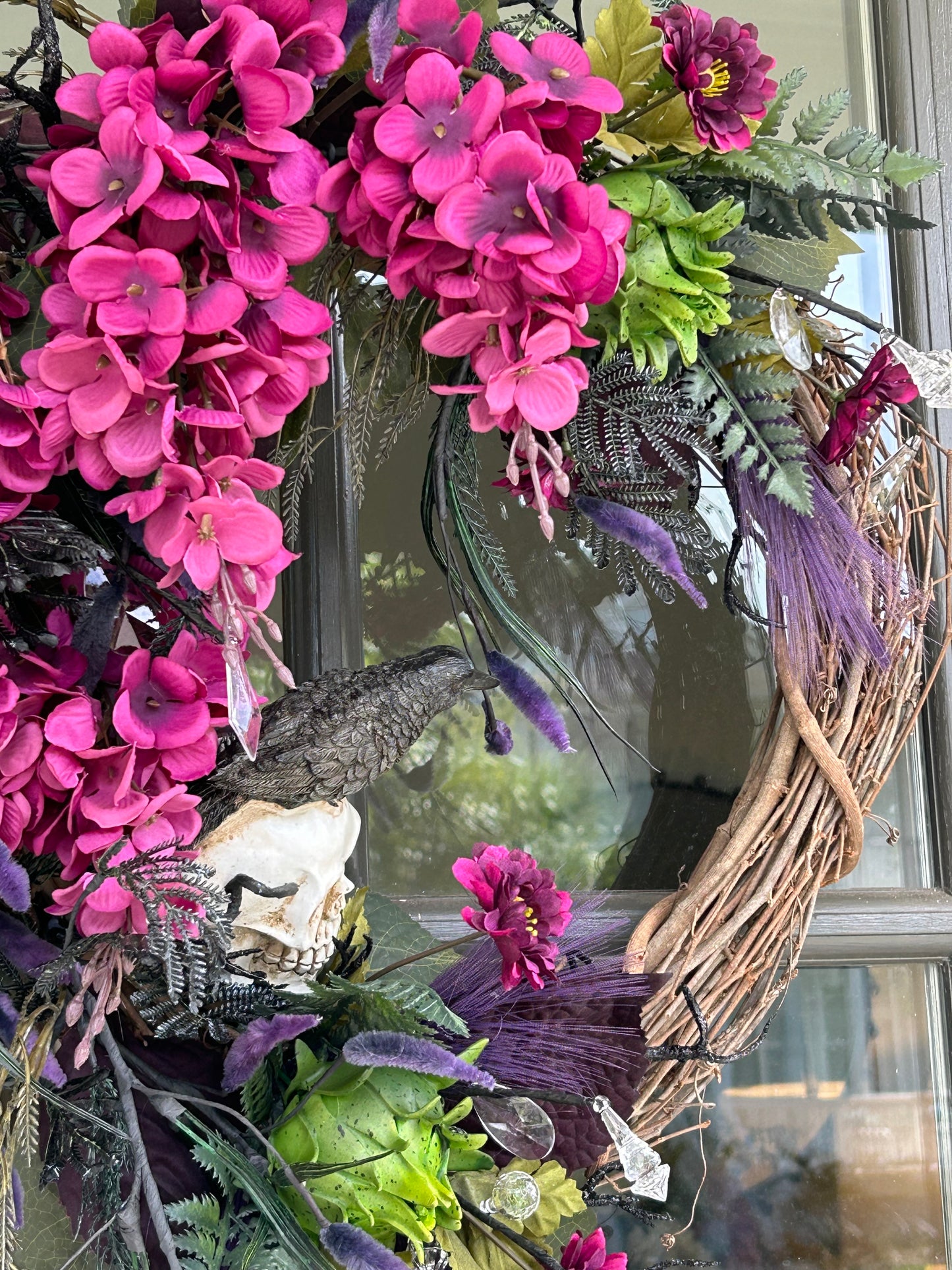 Wreath for Sale - Halloween Wreath with Wisteria, Skull, Crow and Creepy Plants