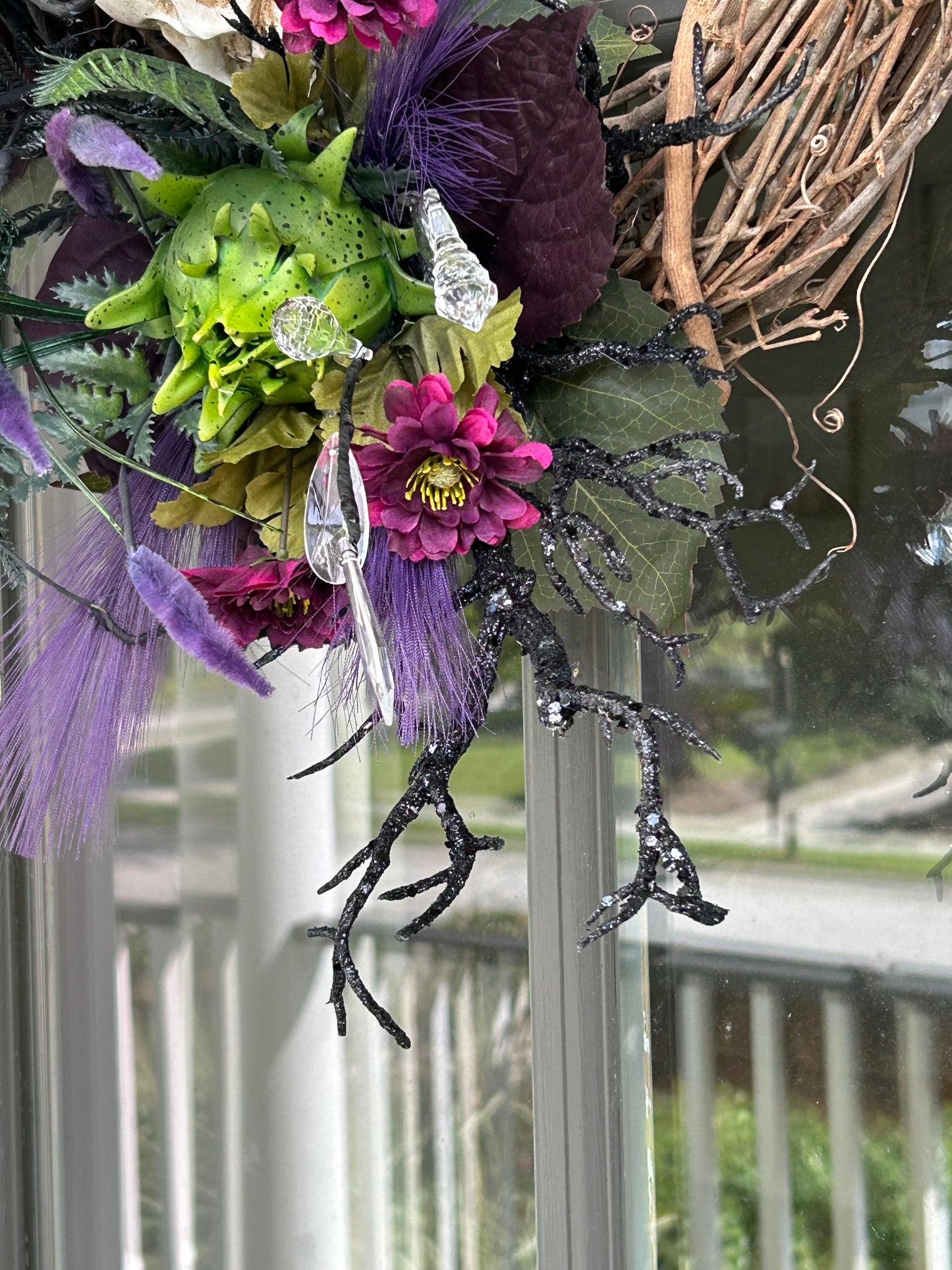 Wreath for Sale - Halloween Wreath with Wisteria, Skull, Crow and Creepy Plants