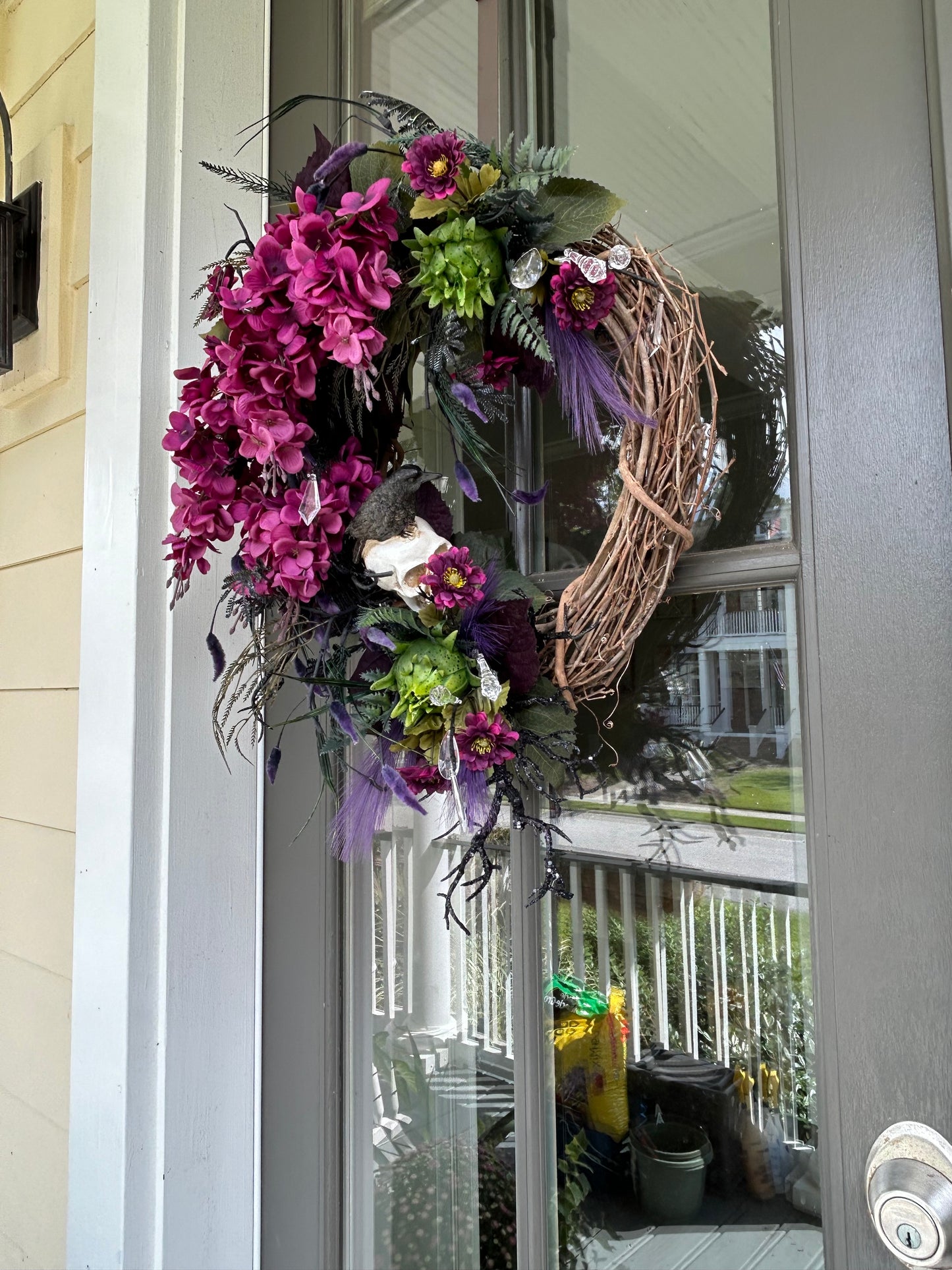 Wreath for Sale - Halloween Wreath with Wisteria, Skull, Crow and Creepy Plants