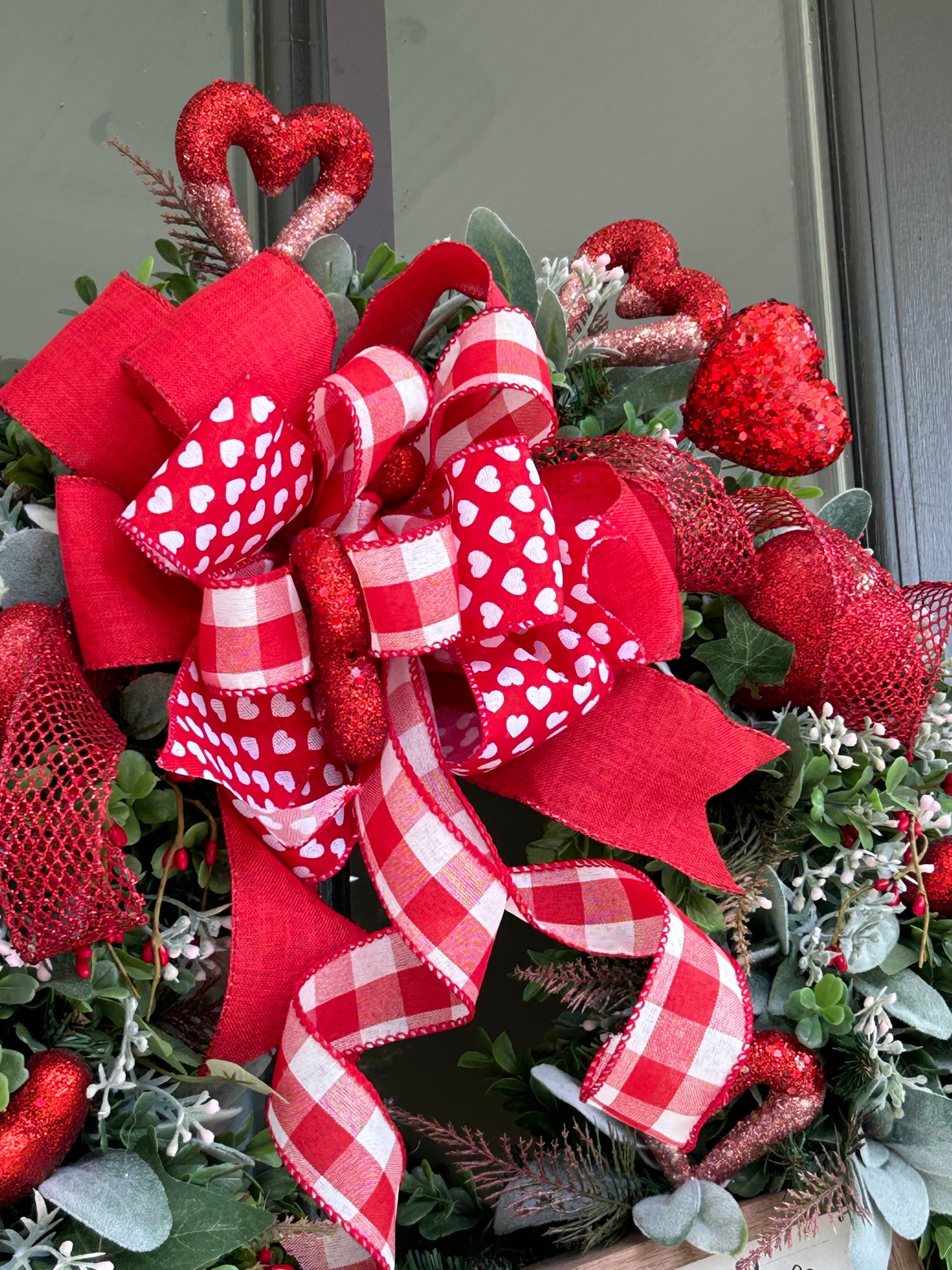 Wreath for Sale - Valentines Wreath Filled with the Red Hearts and a Pink Sign