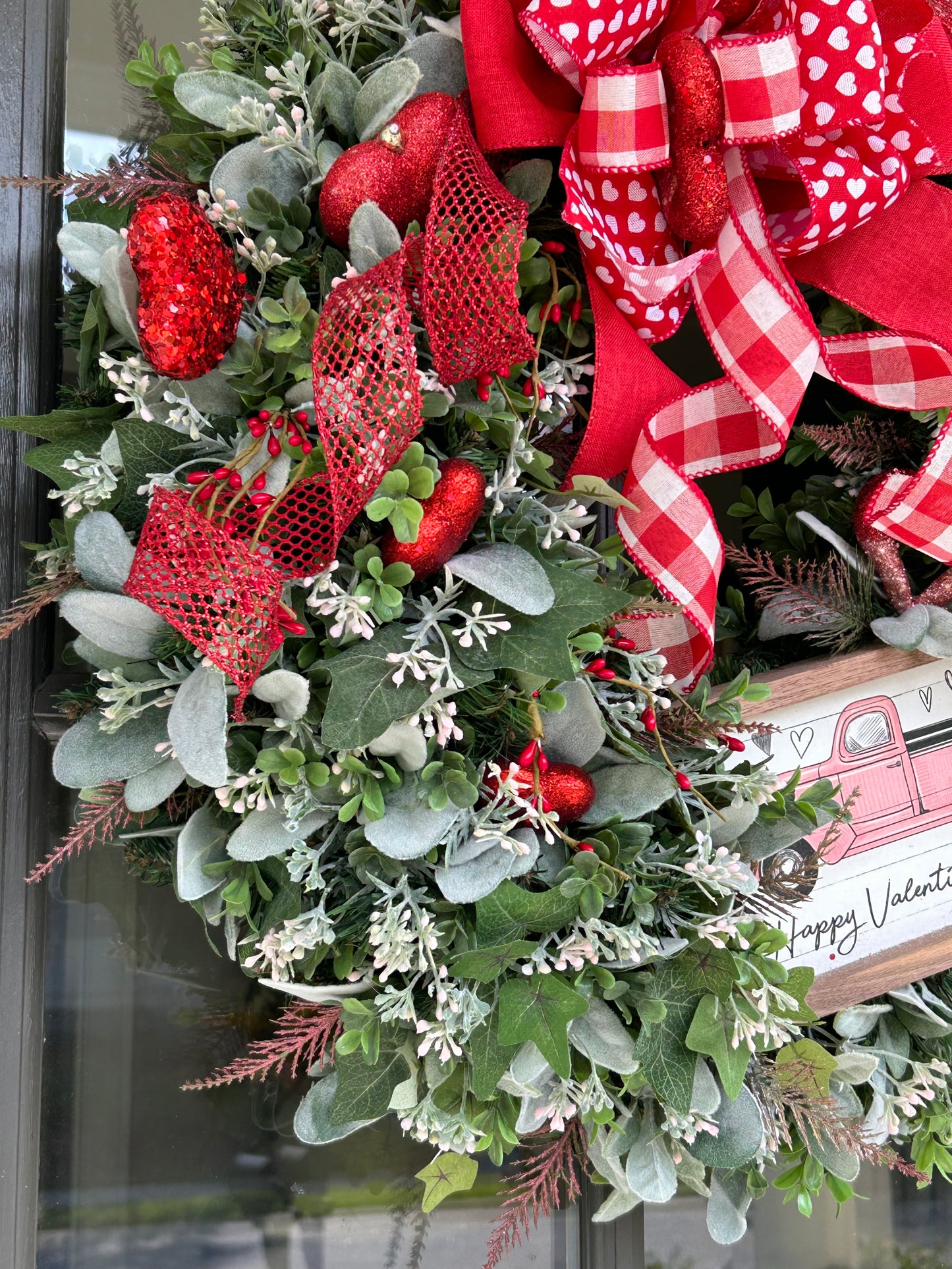 Wreath for Sale - Valentines Wreath Filled with the Red Hearts and a Pink Sign