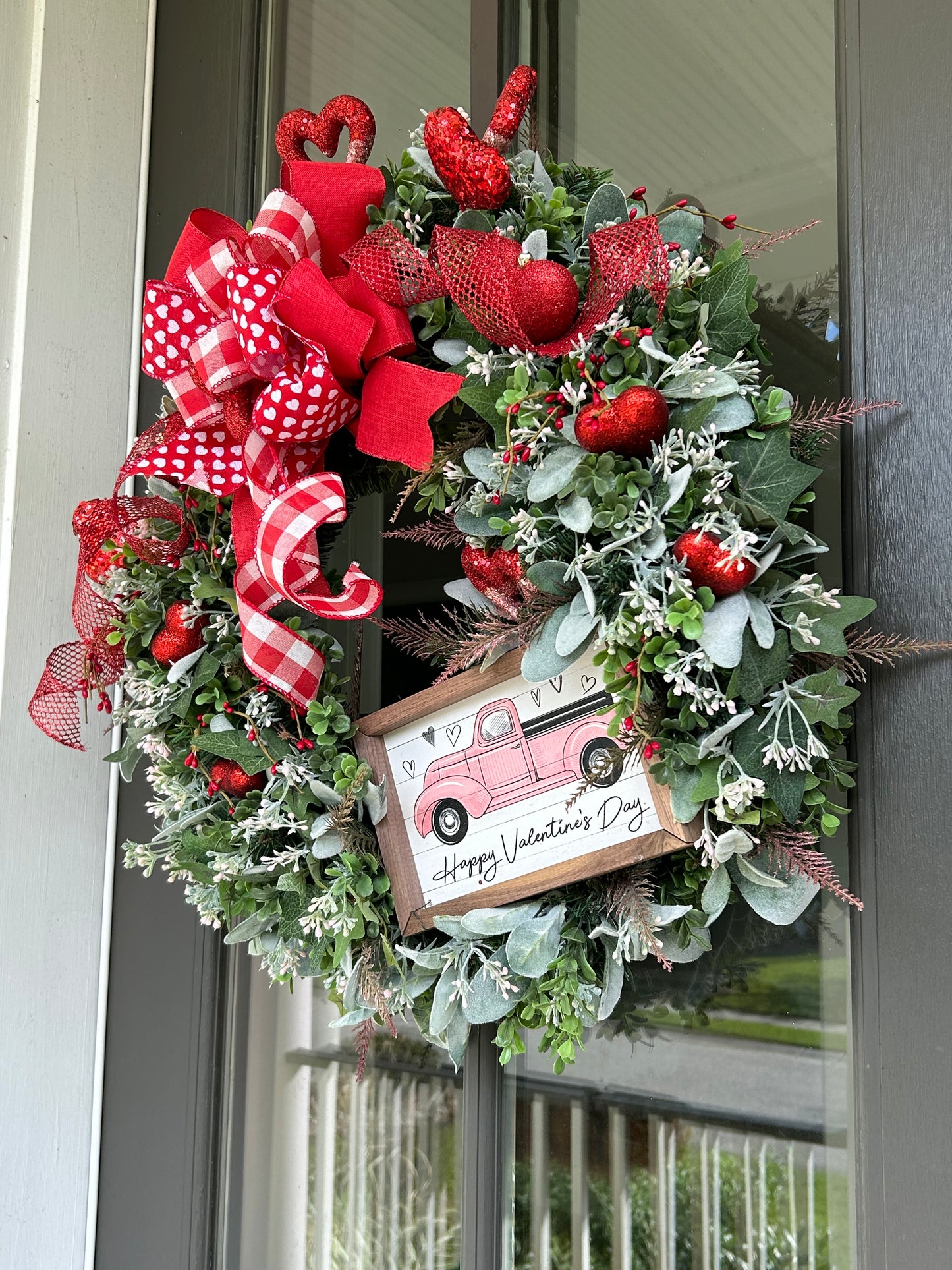 Wreath for Sale - Valentines Wreath Filled with the Red Hearts and a Pink Sign