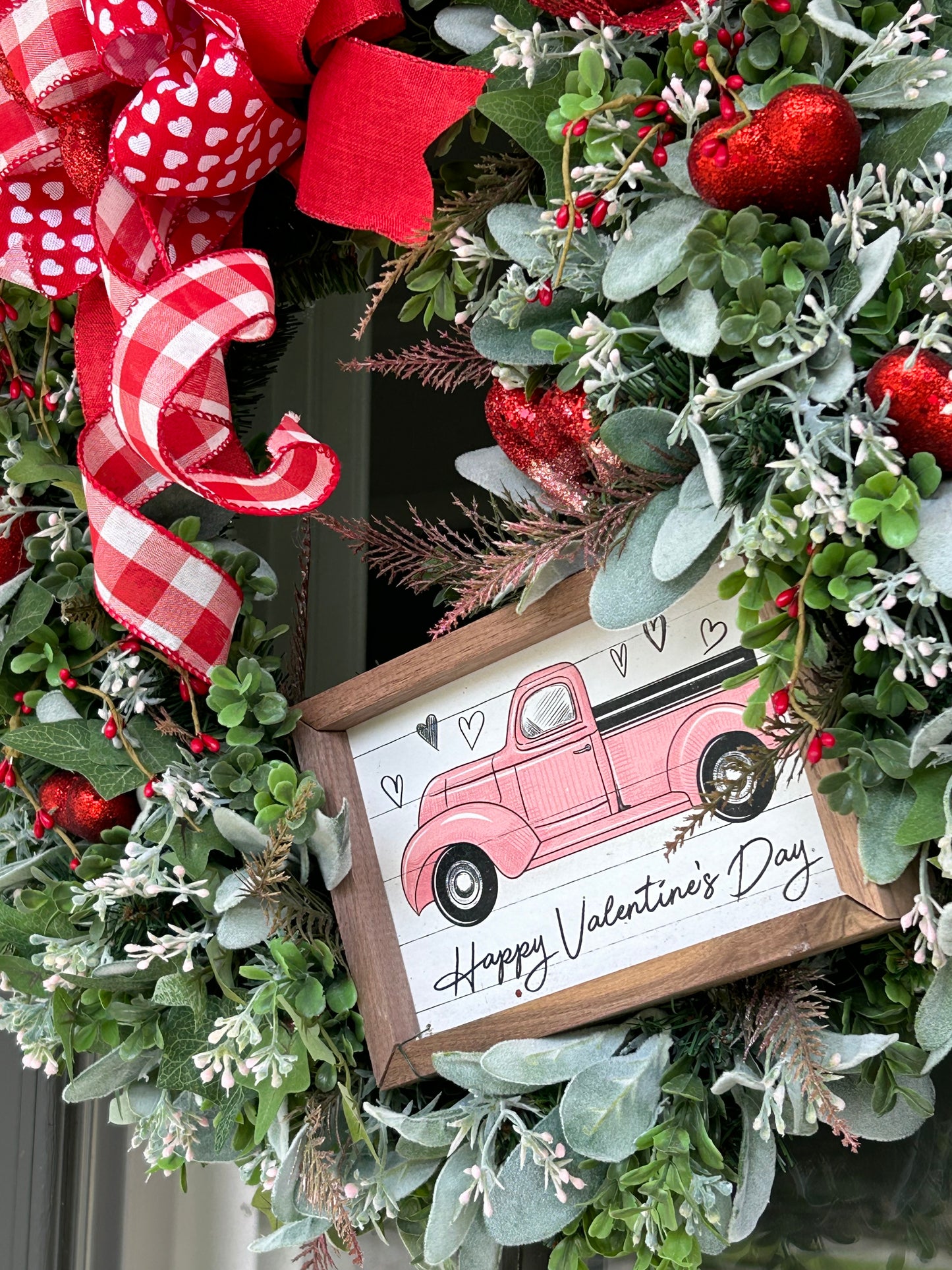 Wreath for Sale - Valentines Wreath Filled with the Red Hearts and a Pink Sign