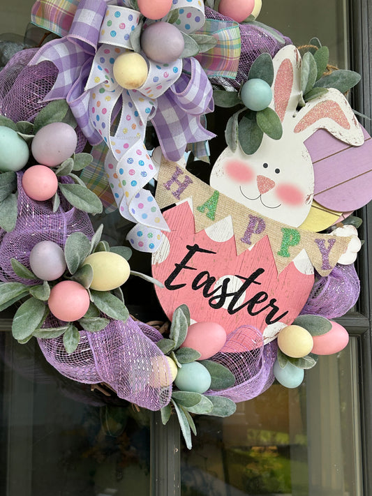 Wreath for Sale - Easter Wreath Filled with Eggs and a Cute Bunny Sign