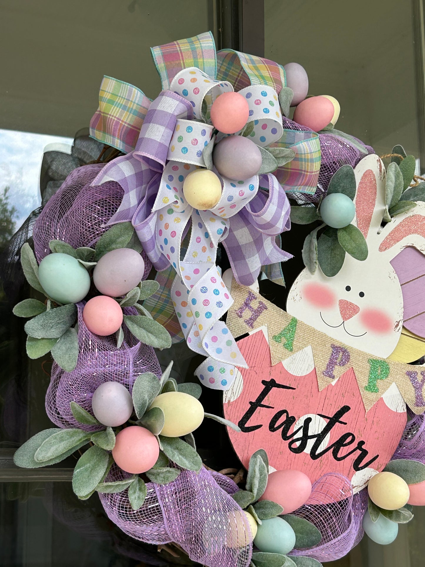 Wreath for Sale - Easter Wreath Filled with Eggs and a Cute Bunny Sign