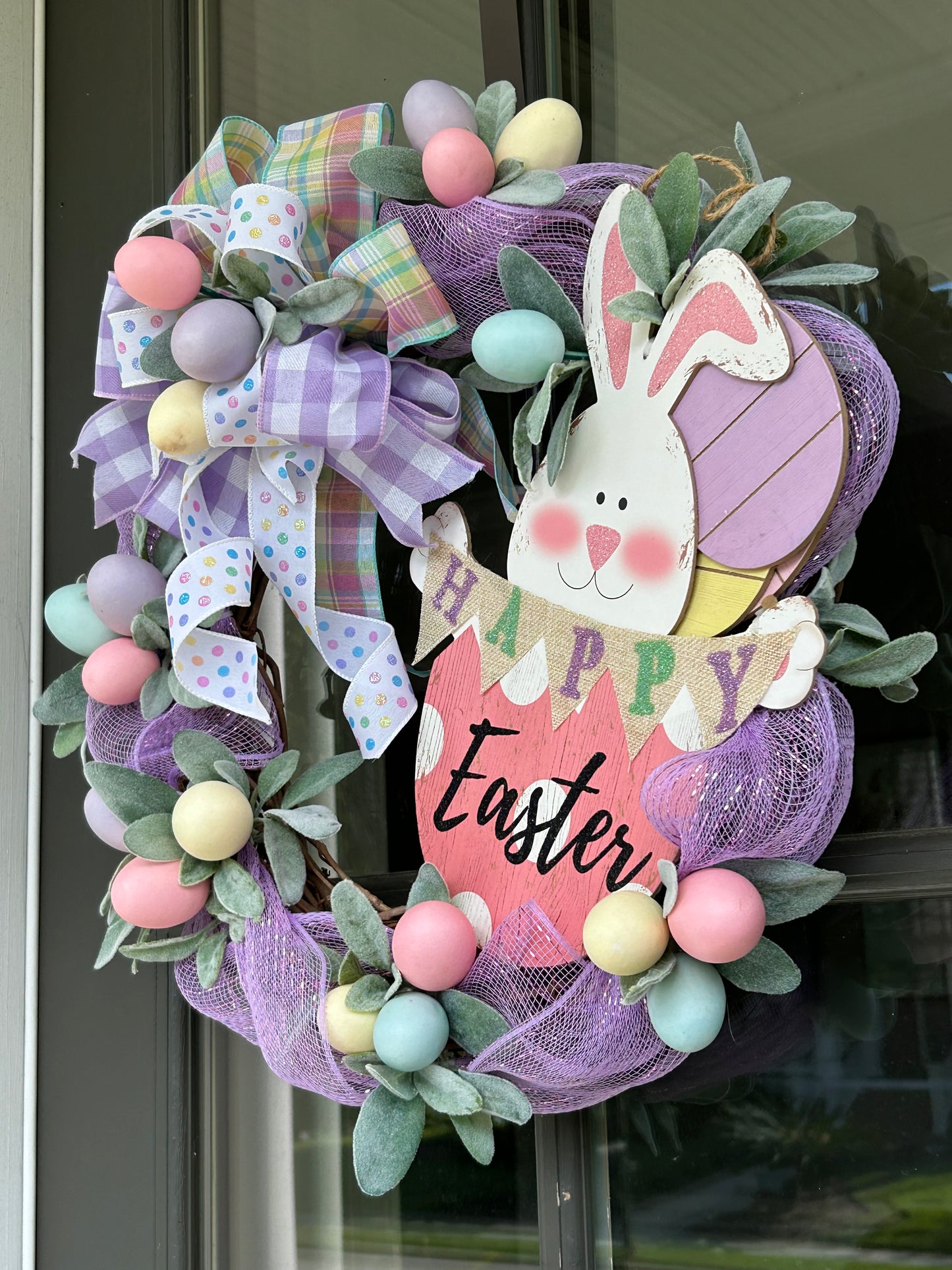 Wreath for Sale - Easter Wreath Filled with Eggs and a Cute Bunny Sign