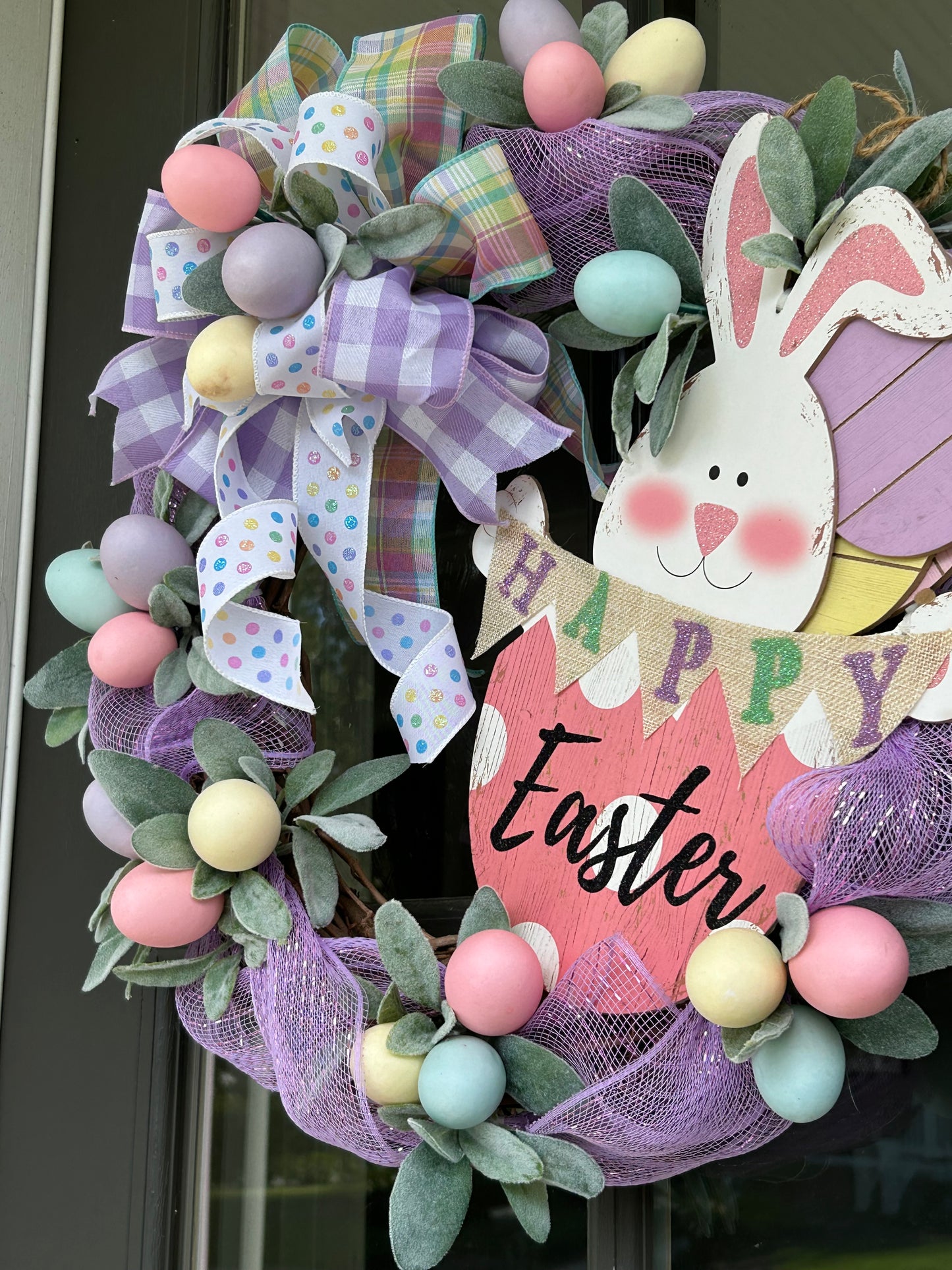 Wreath for Sale - Easter Wreath Filled with Eggs and a Cute Bunny Sign