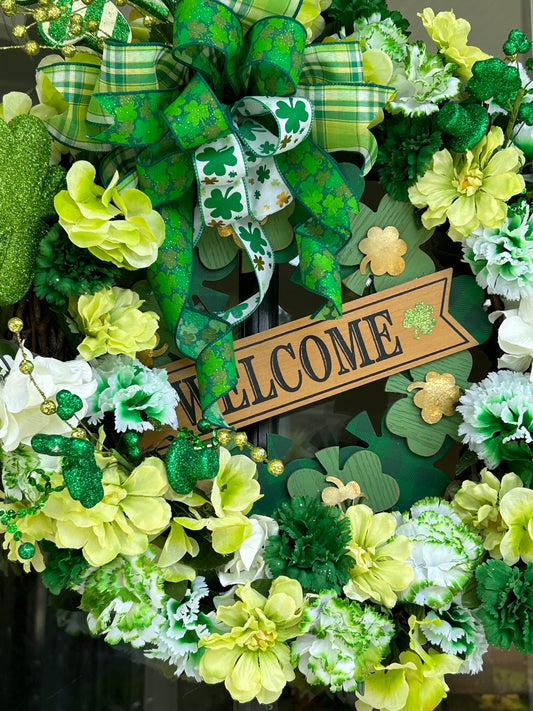 Wreath for Sale - St. Patrick's Day Wreath Filled with White and Green Spring Florals