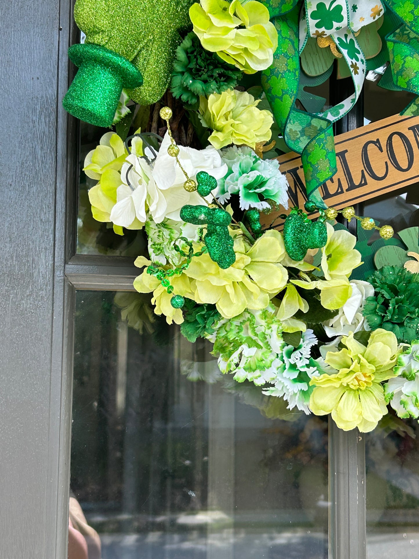 Wreath for Sale - St. Patrick's Day Wreath Filled with White and Green Spring Florals