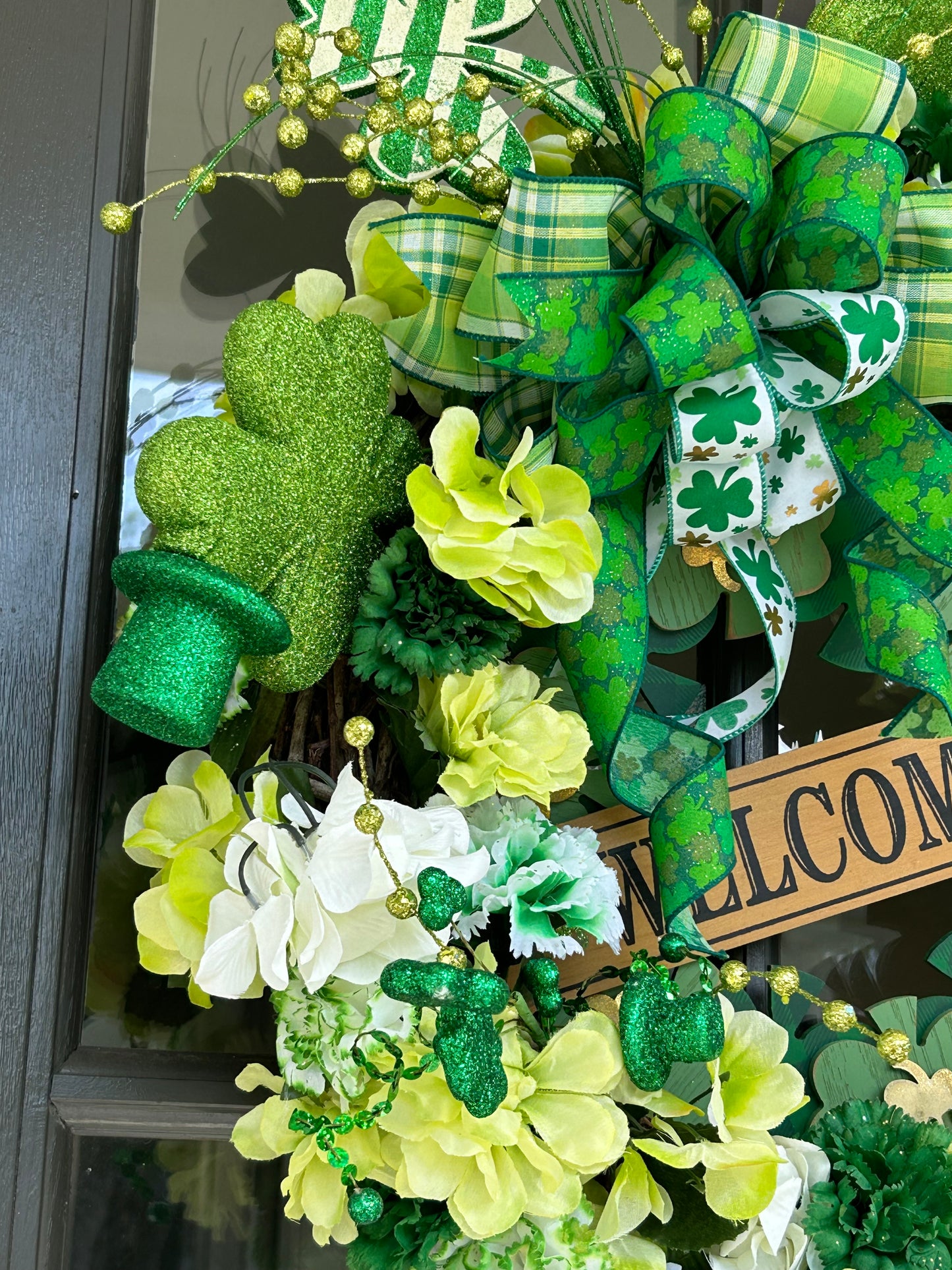 Wreath for Sale - St. Patrick's Day Wreath Filled with White and Green Spring Florals