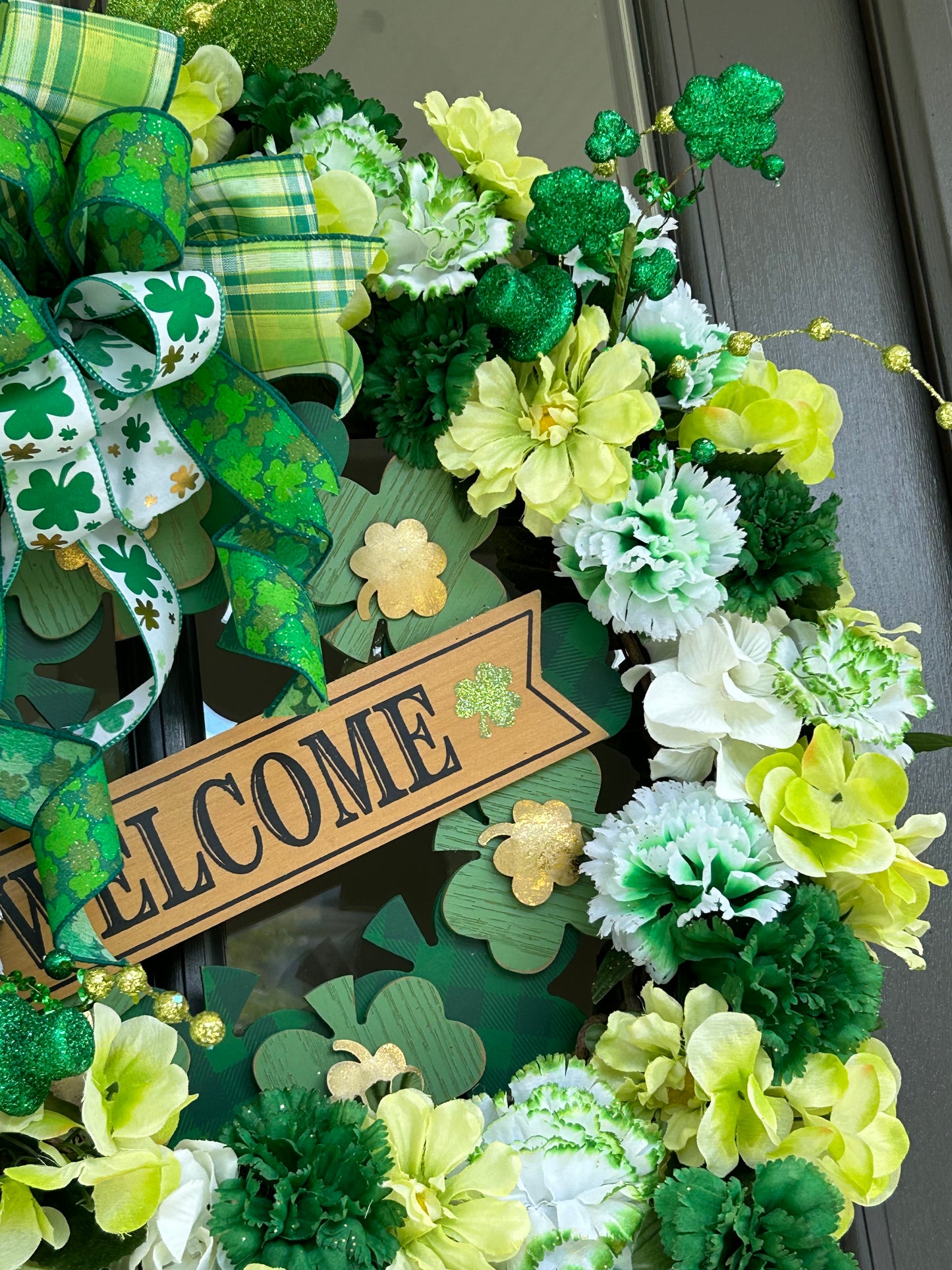 Wreath for Sale - St. Patrick's Day Wreath Filled with White and Green Spring Florals