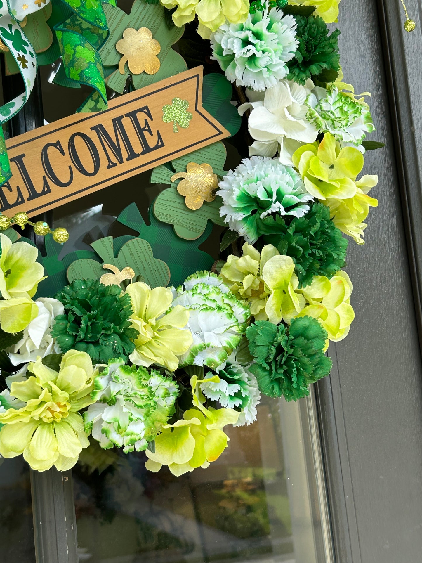 Wreath for Sale - St. Patrick's Day Wreath Filled with White and Green Spring Florals