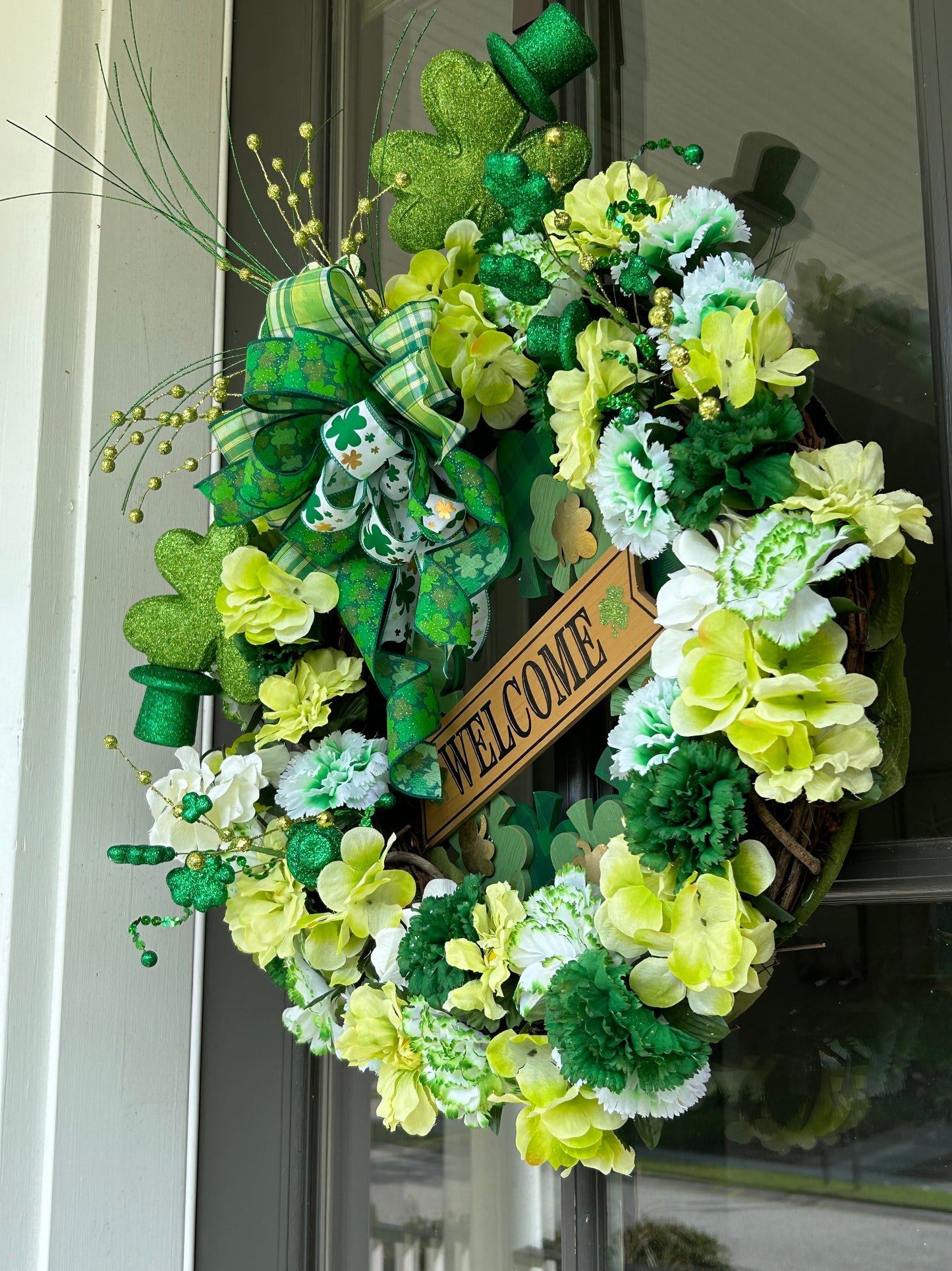 Wreath for Sale - St. Patrick's Day Wreath Filled with White and Green Spring Florals