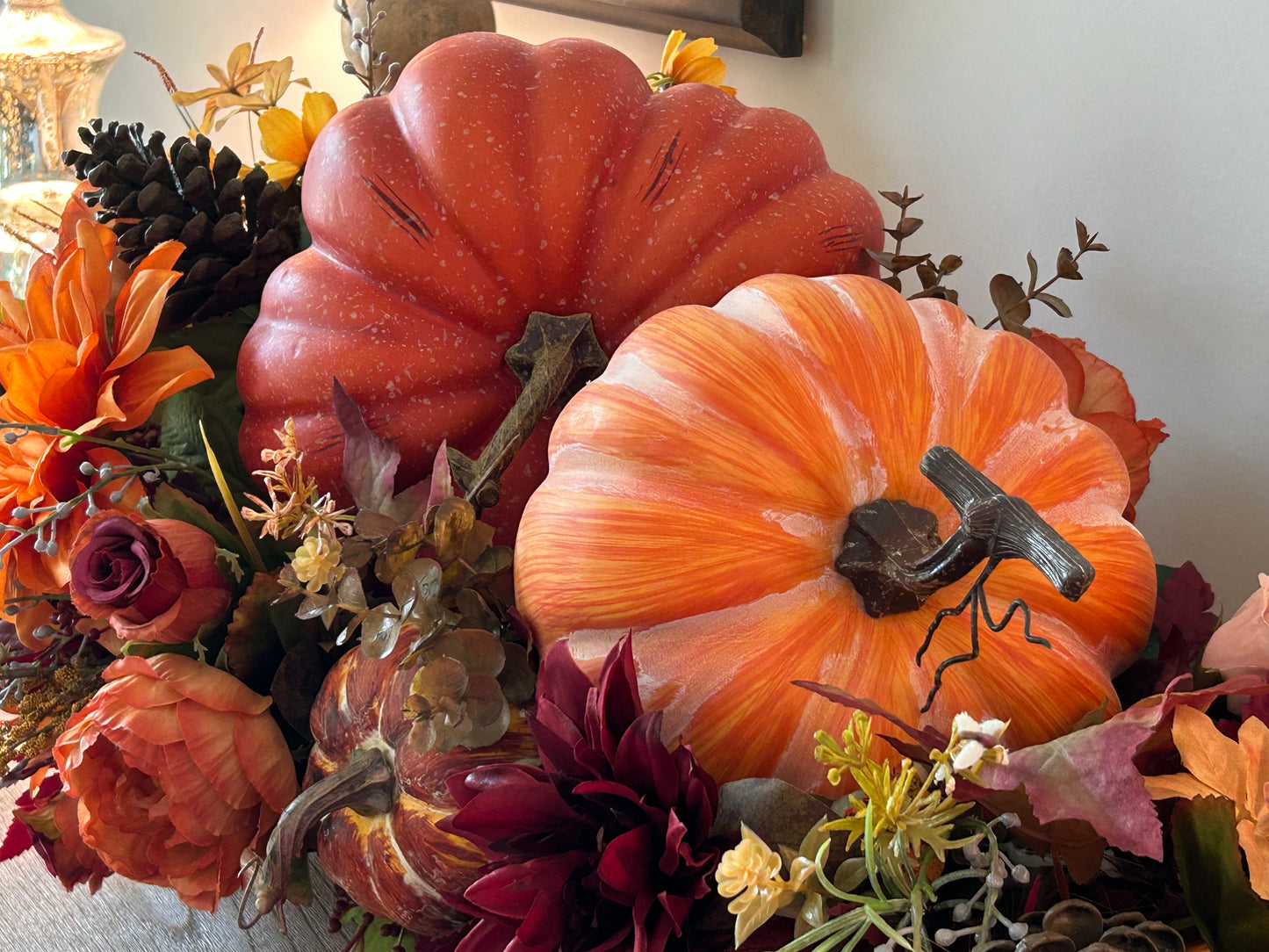 Arrangement for Sale - Fall Pumpkins in a Low Copper Container