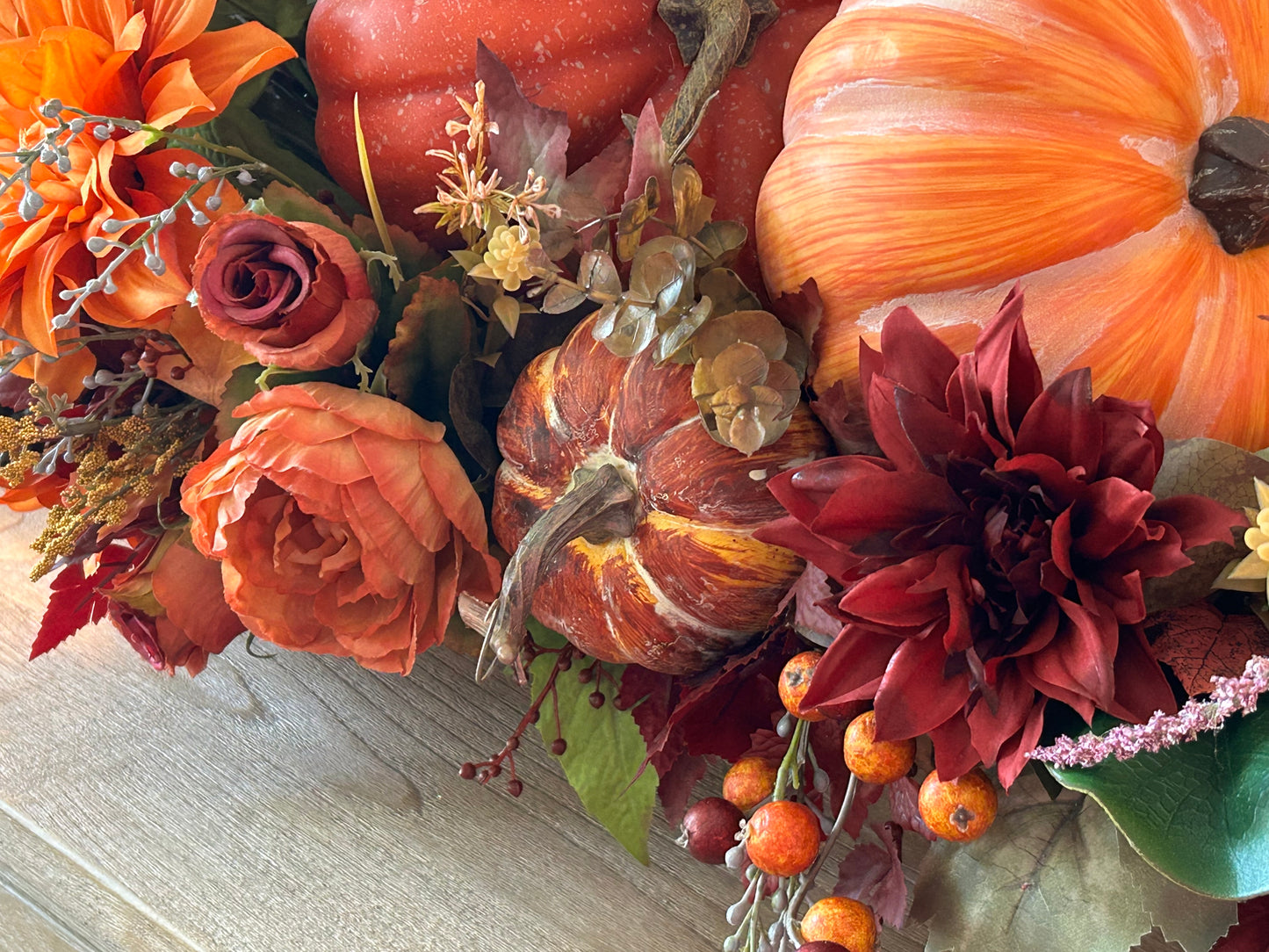 Arrangement for Sale - Fall Pumpkins in a Low Copper Container