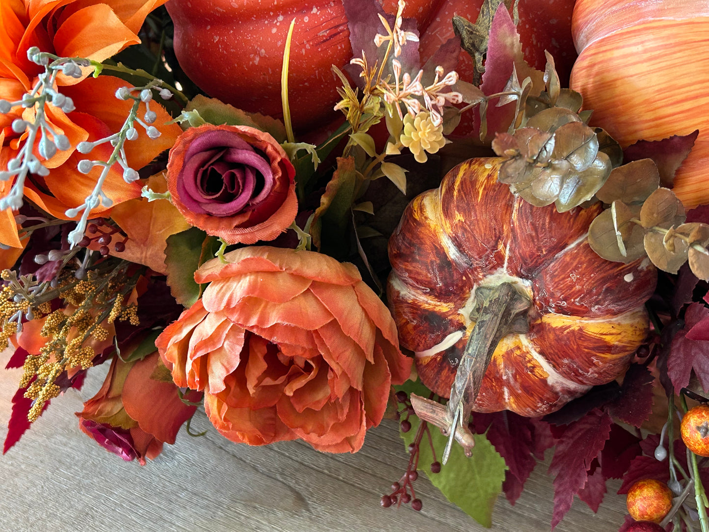 Arrangement for Sale - Fall Pumpkins in a Low Copper Container