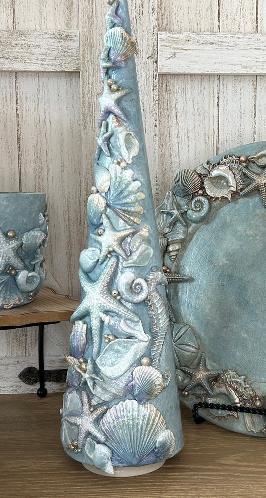 Hostess Gift - Turquoise Resin Shells Christmas Tree