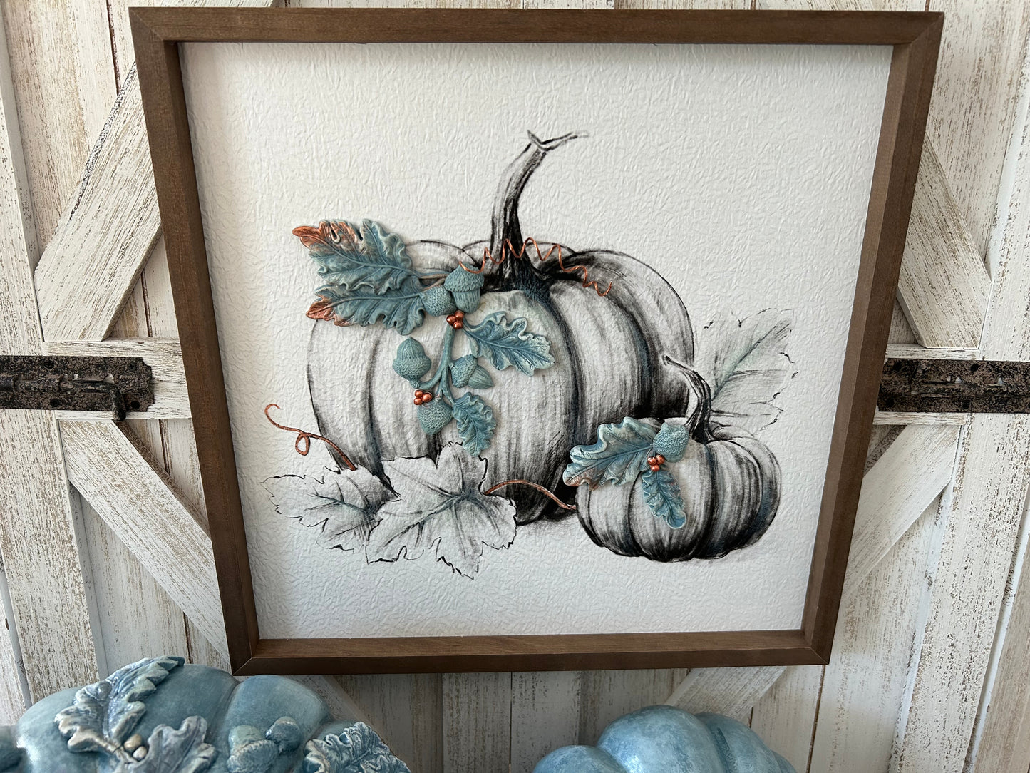 Hostess Gift - Turquoise Resin Fall Leave on B&W Pumpkin Picture