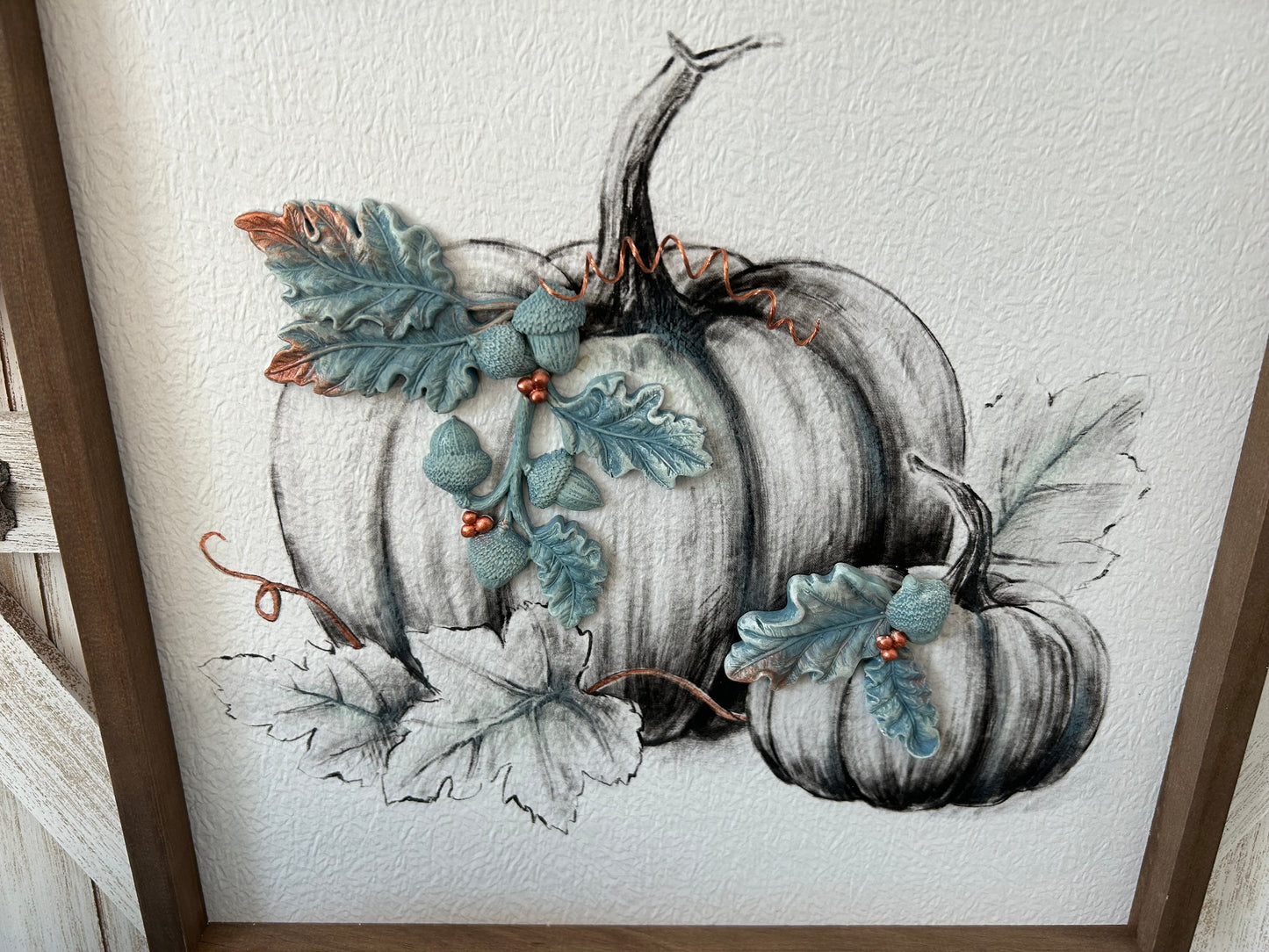 Hostess Gift - Turquoise Resin Fall Leave on B&W Pumpkin Picture