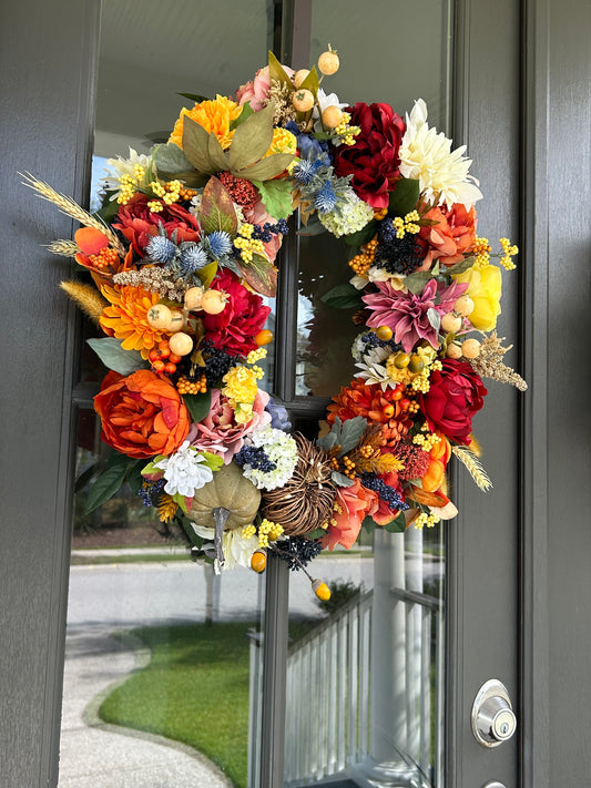 Wreath for Sale - Fall  18" Grapevine Floral All Fall Colors Wreath