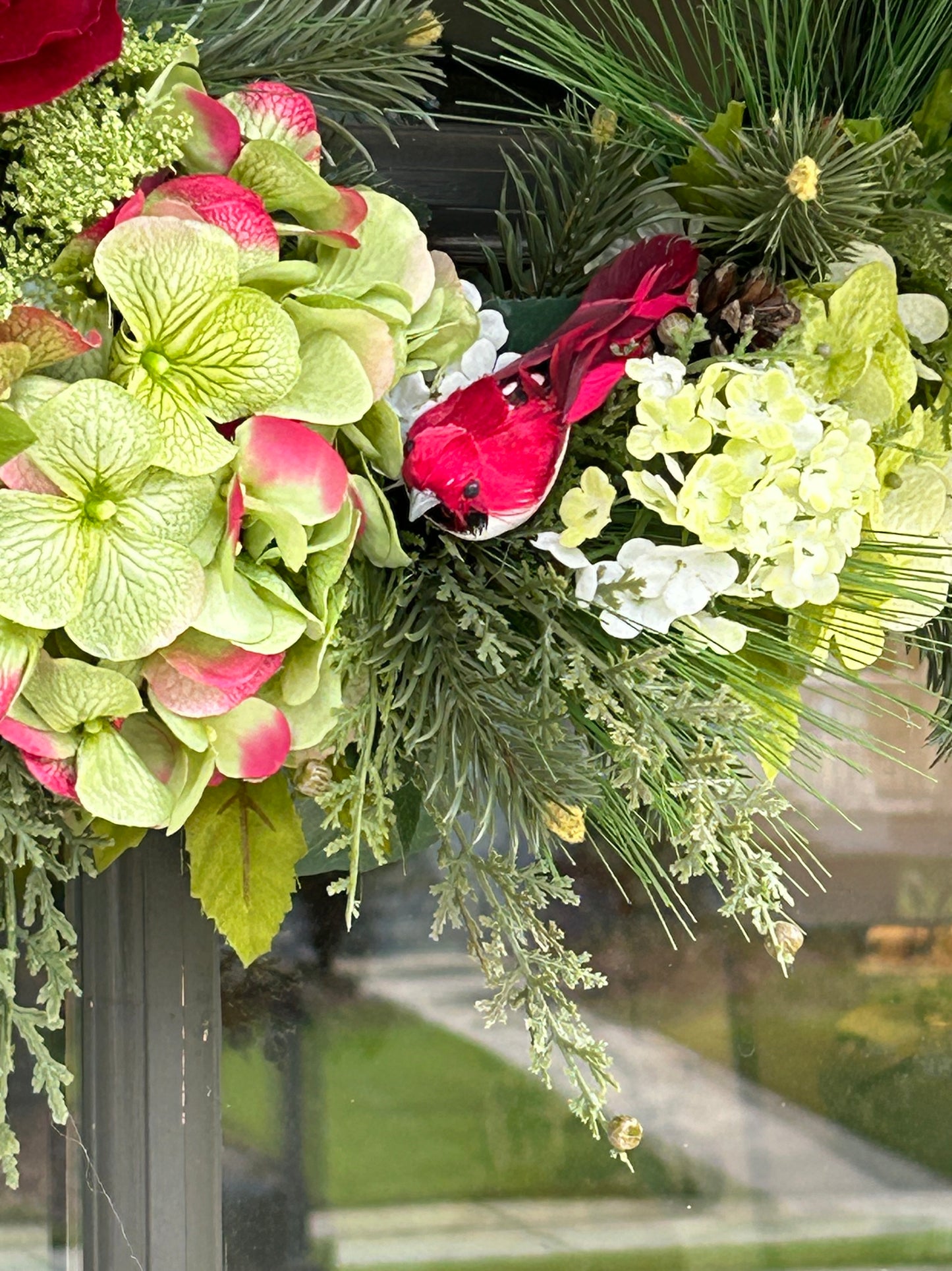 Wreath for Sale - Christmas Red Ranunculus and Green Hydrangeas