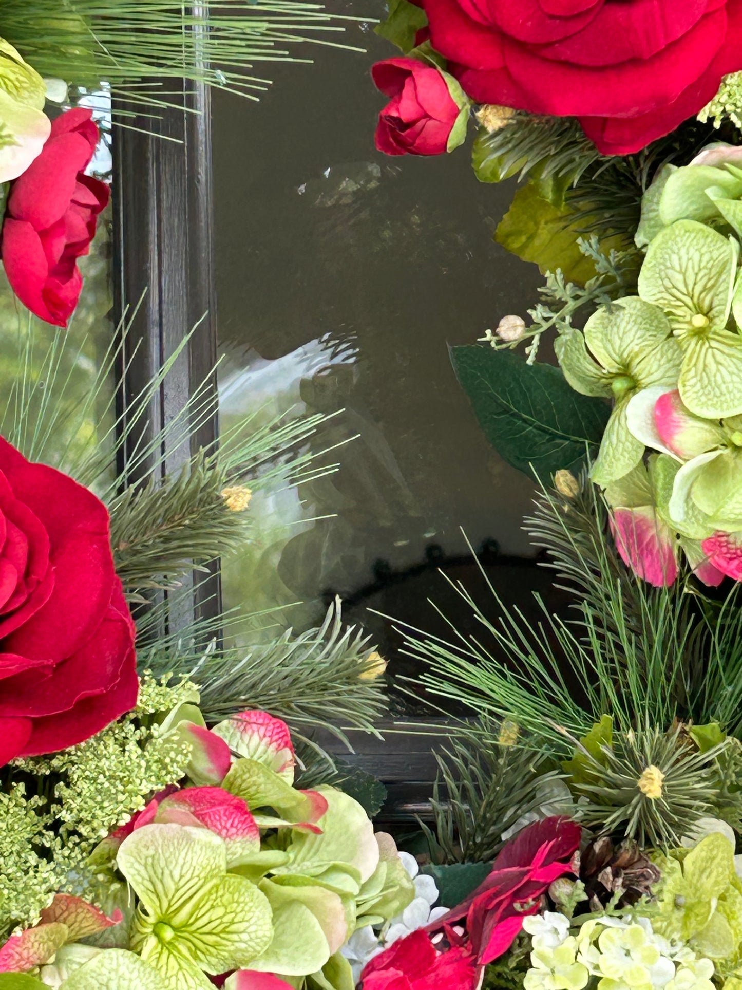 Wreath for Sale - Christmas Red Ranunculus and Green Hydrangeas