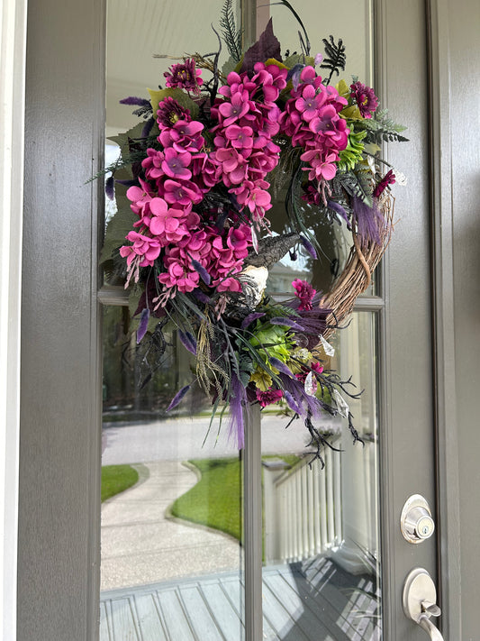 Wreath for Sale - Halloween Wreath with Wisteria, Skull, Crow and Creepy Plants