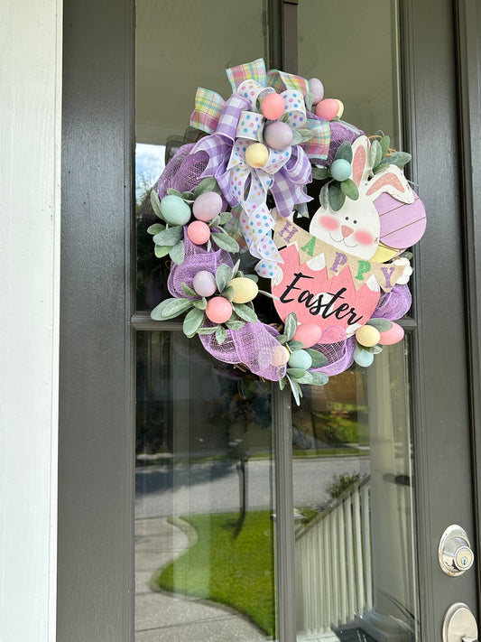 Wreath for Sale - Easter Wreath Filled with Eggs and a Cute Bunny Sign